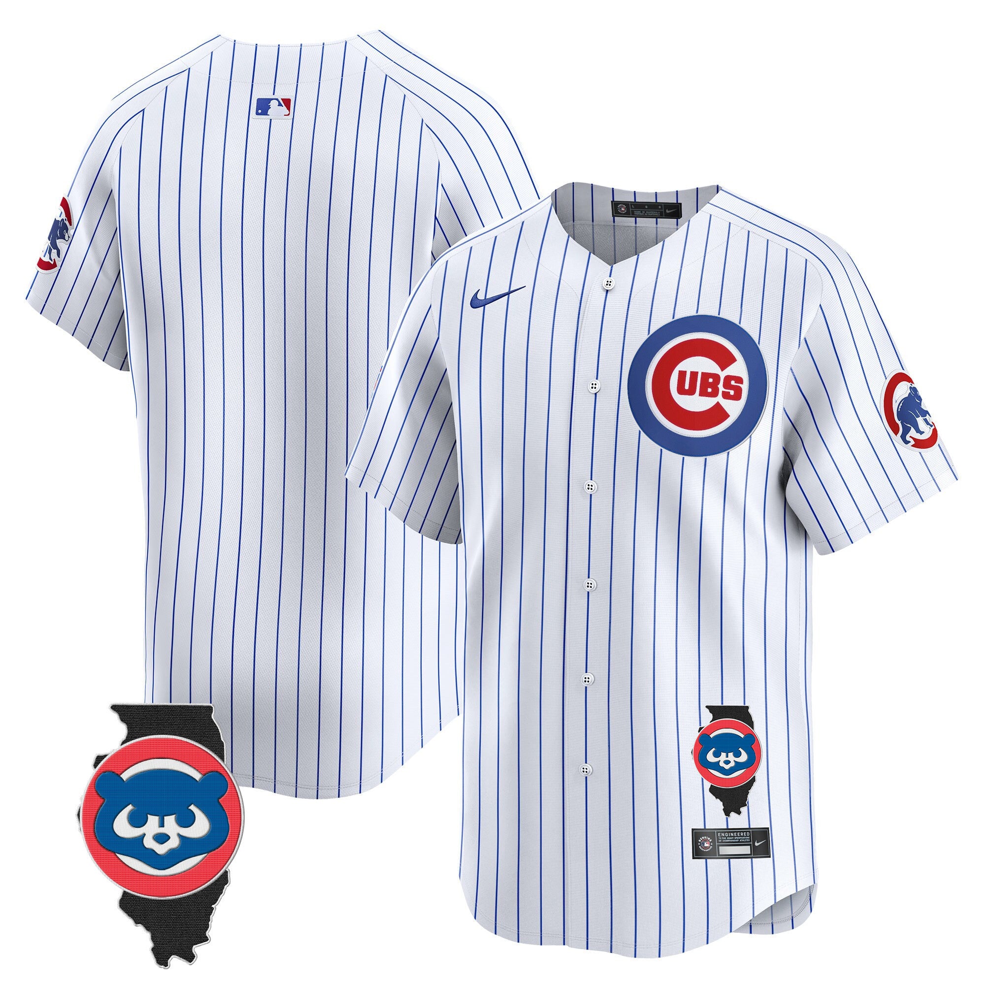 Men's Chicago Cubs Illinois Patch Vapor Premier Limited Jersey - All Stitched - White, Team