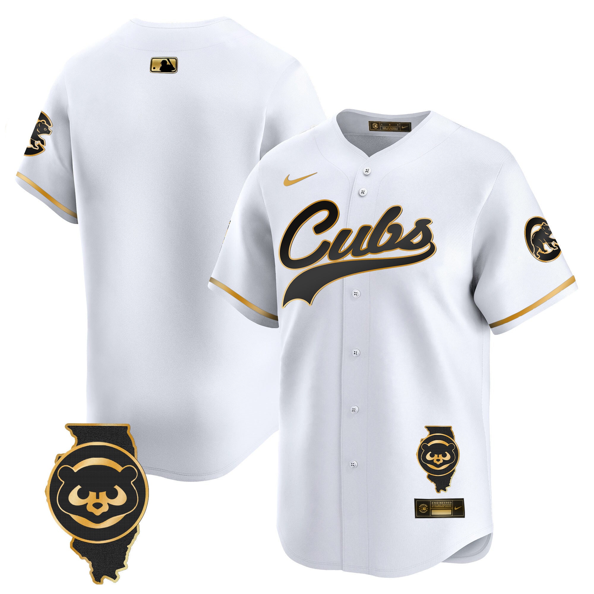 Men's Chicago Cubs Illinois Patch Vapor Premier Limited Jersey - All Stitched - White Gold, Team