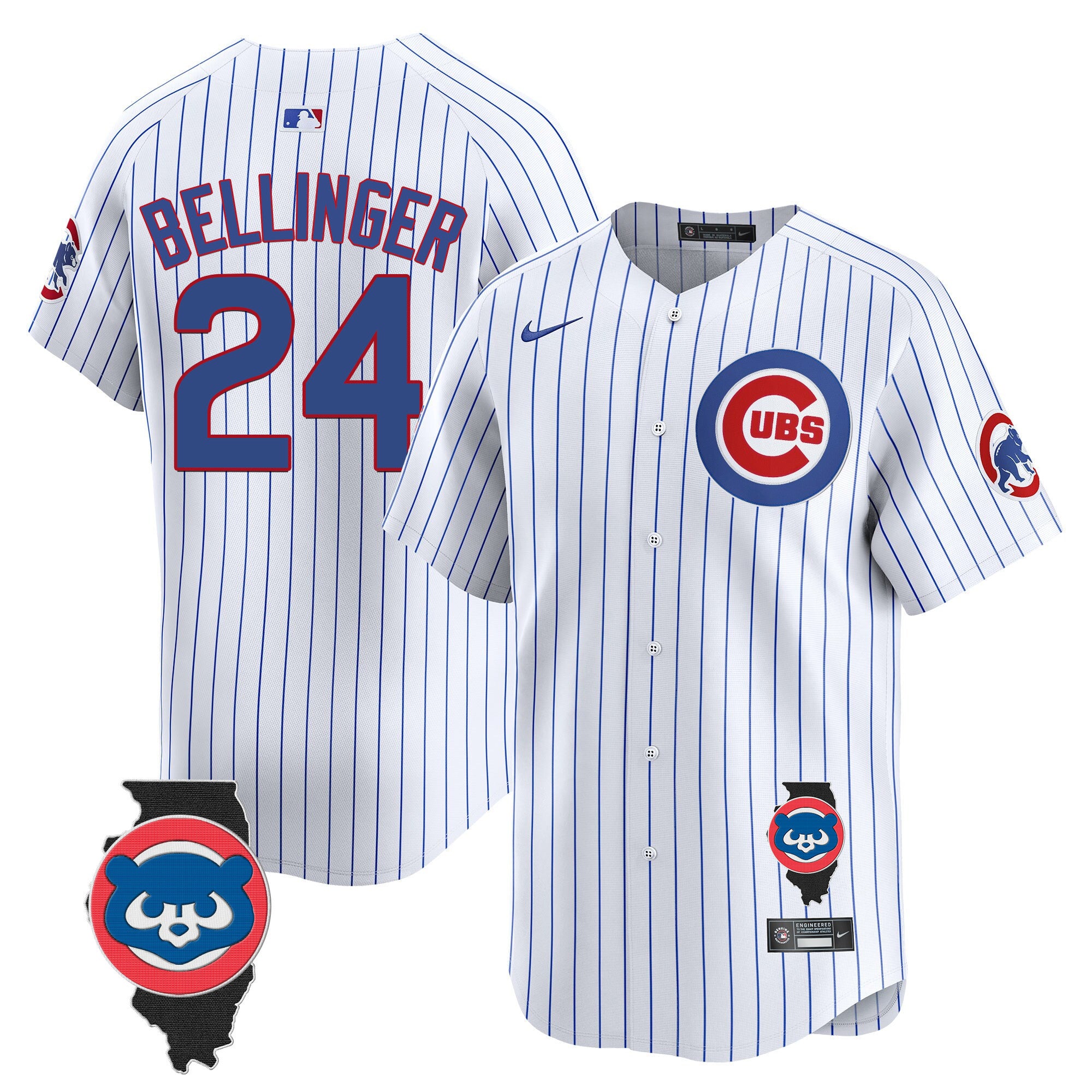 Men's Chicago Cubs Illinois Patch Vapor Premier Limited Jersey - All Stitched - White, Cody Bellinger