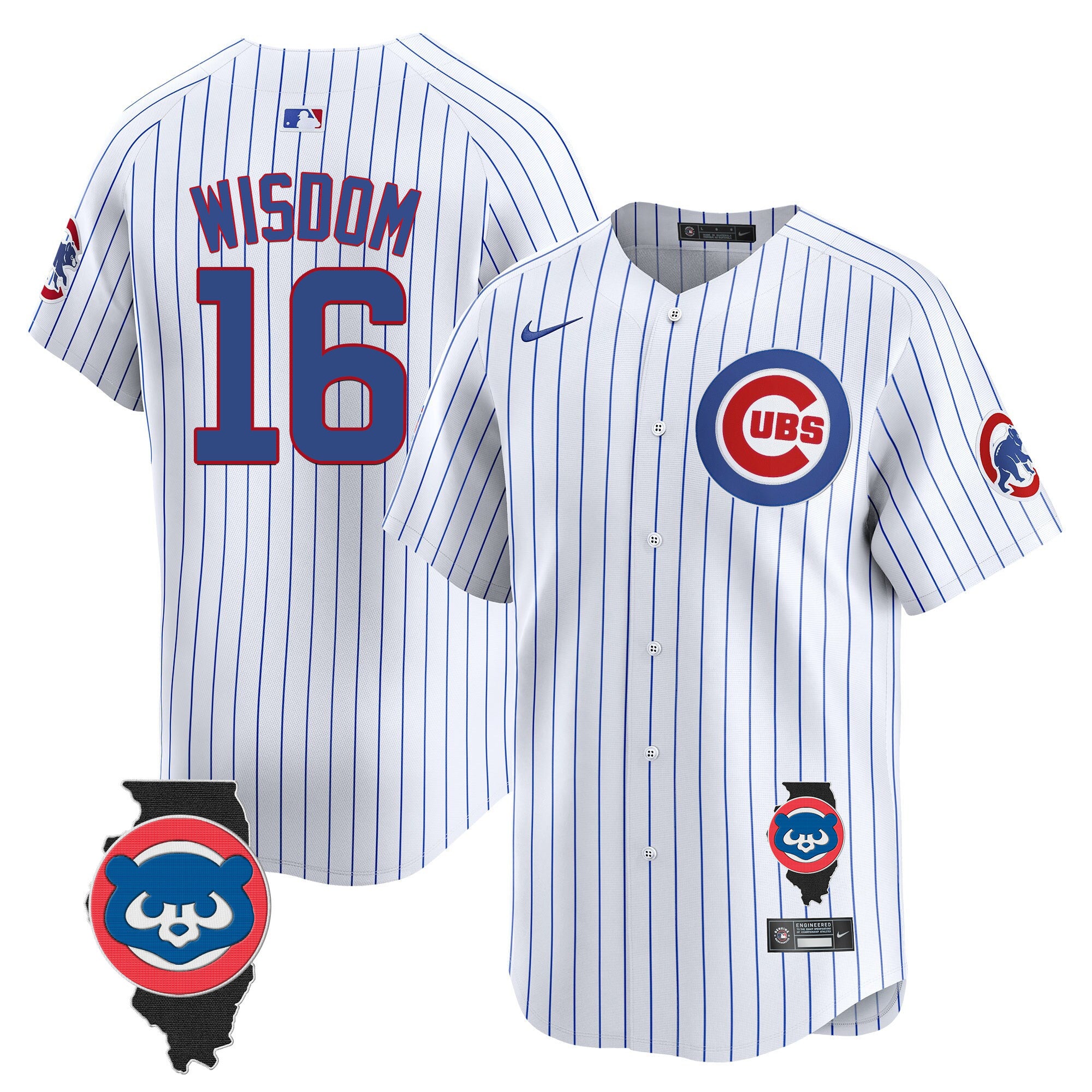 Men's Chicago Cubs Illinois Patch Vapor Premier Limited Jersey - All Stitched - White, Patrick Wisdom
