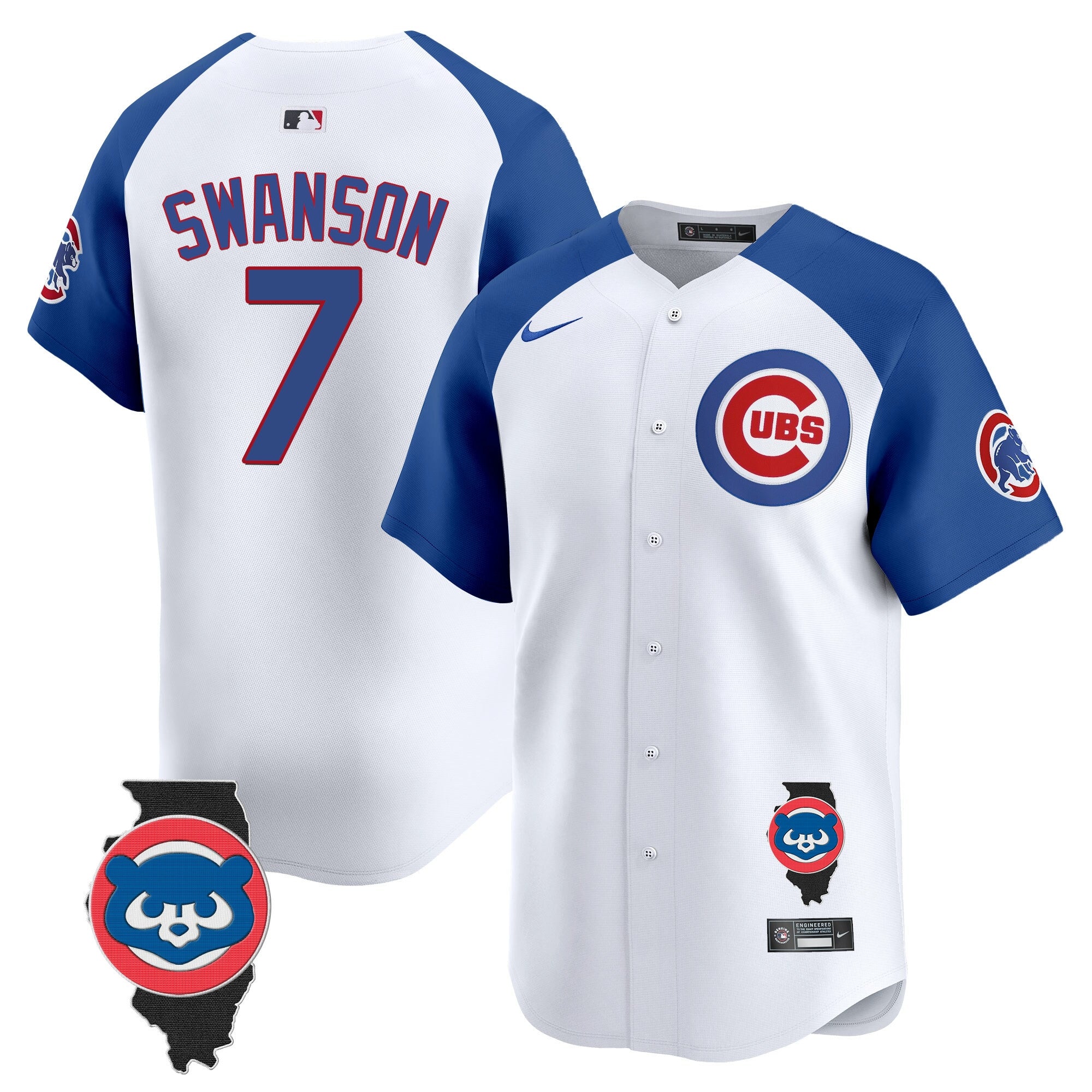 Men's Chicago Cubs Illinois Patch Vapor Premier Limited Jersey - All Stitched - White Alternate, Dansby Swanson