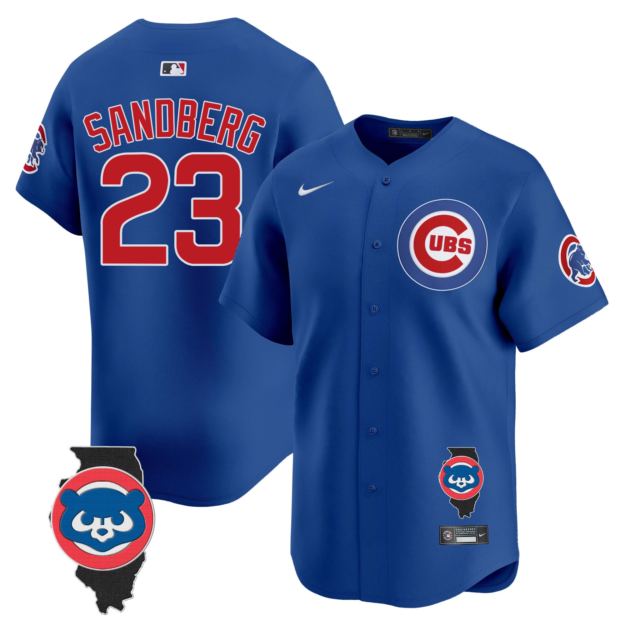 Men's Chicago Cubs Illinois Patch Vapor Premier Limited Jersey - All Stitched - Royal, Ryne Sandberg
