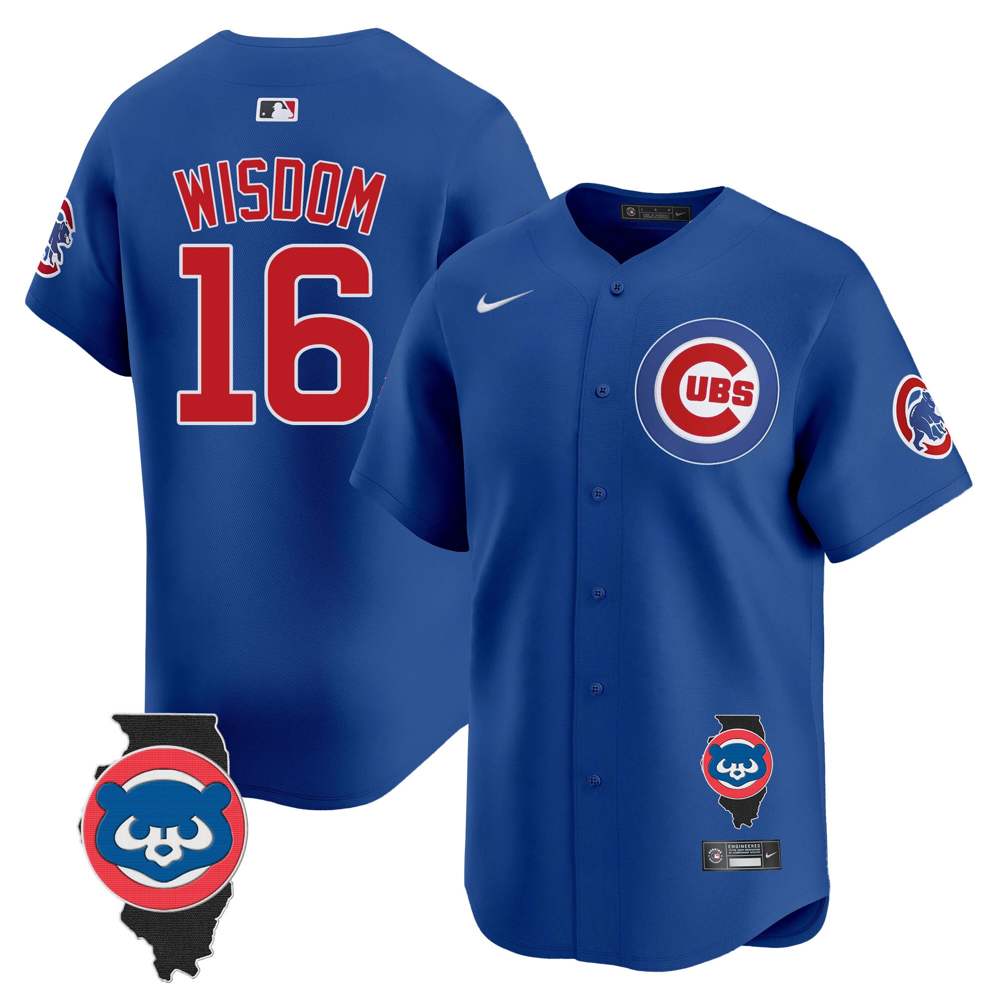 Men's Chicago Cubs Illinois Patch Vapor Premier Limited Jersey V2 - All Stitched - Royal, Patrick Wisdom