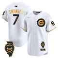 Men's Chicago Cubs Illinois Patch Vapor Premier Limited Jersey V2 - All Stitched - White Gold, Dansby Swanson