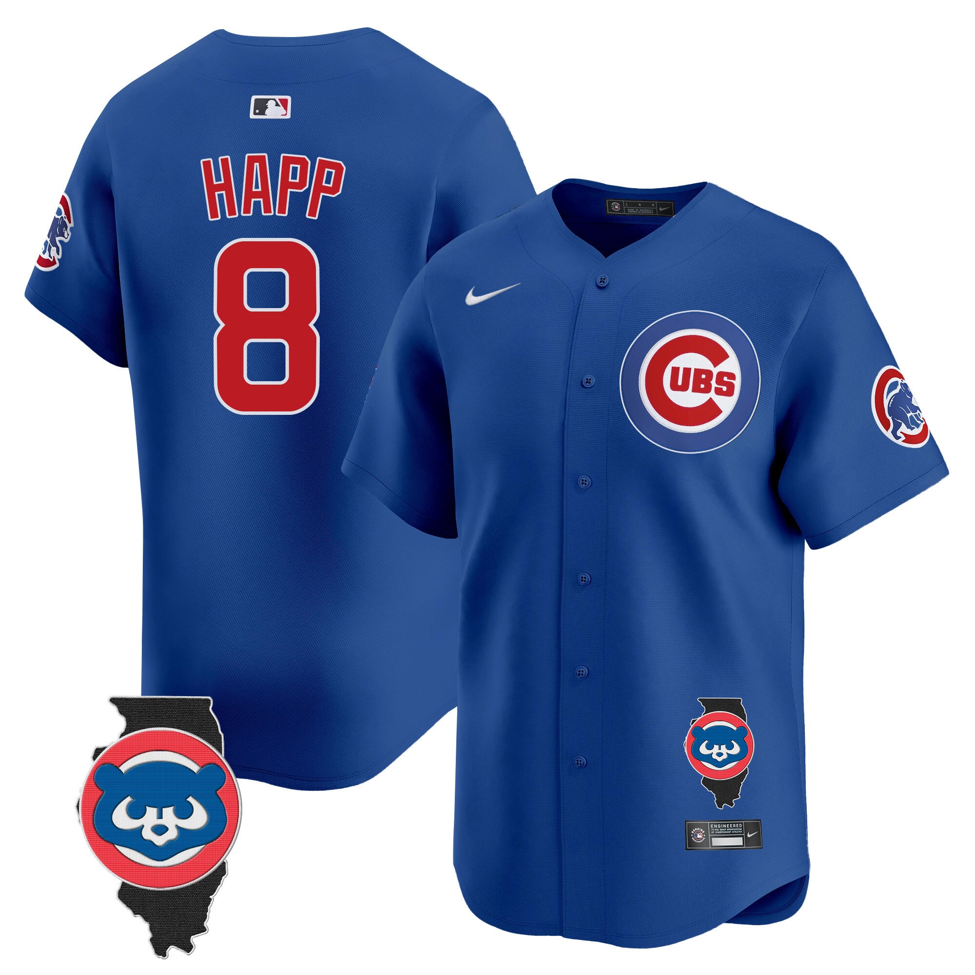 Men's Chicago Cubs Illinois Patch Vapor Premier Limited Jersey V2 - All Stitched - Royal, Ian Happ