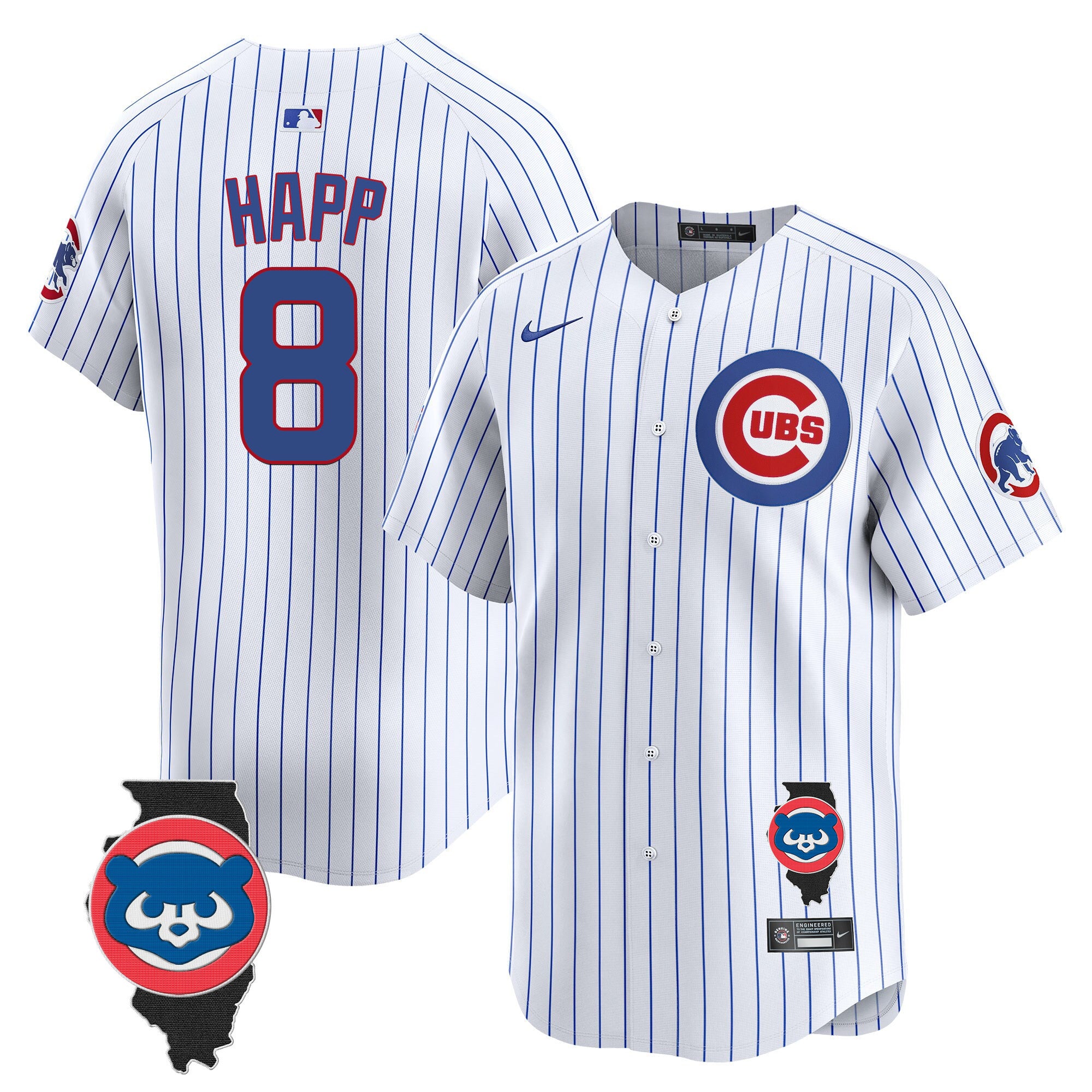 Men's Chicago Cubs Illinois Patch Vapor Premier Limited Jersey V2 - All Stitched - White, Ian Happ
