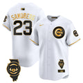 Men's Chicago Cubs Illinois Patch Vapor Premier Limited Jersey V2 - All Stitched - White Gold, Ryne Sandberg