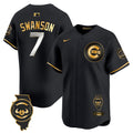 Men's Chicago Cubs Illinois Patch Vapor Premier Limited Jersey V2 - All Stitched - Black Gold, Dansby Swanson