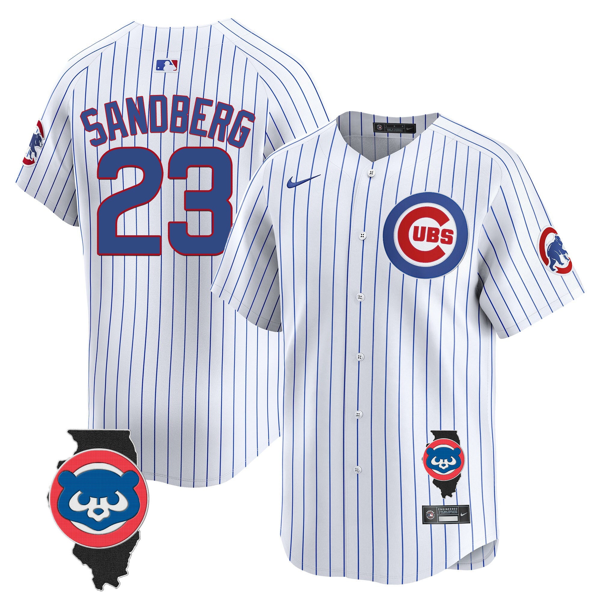 Men's Chicago Cubs Illinois Patch Vapor Premier Limited Jersey V2 - All Stitched - White, Ryne Sandberg