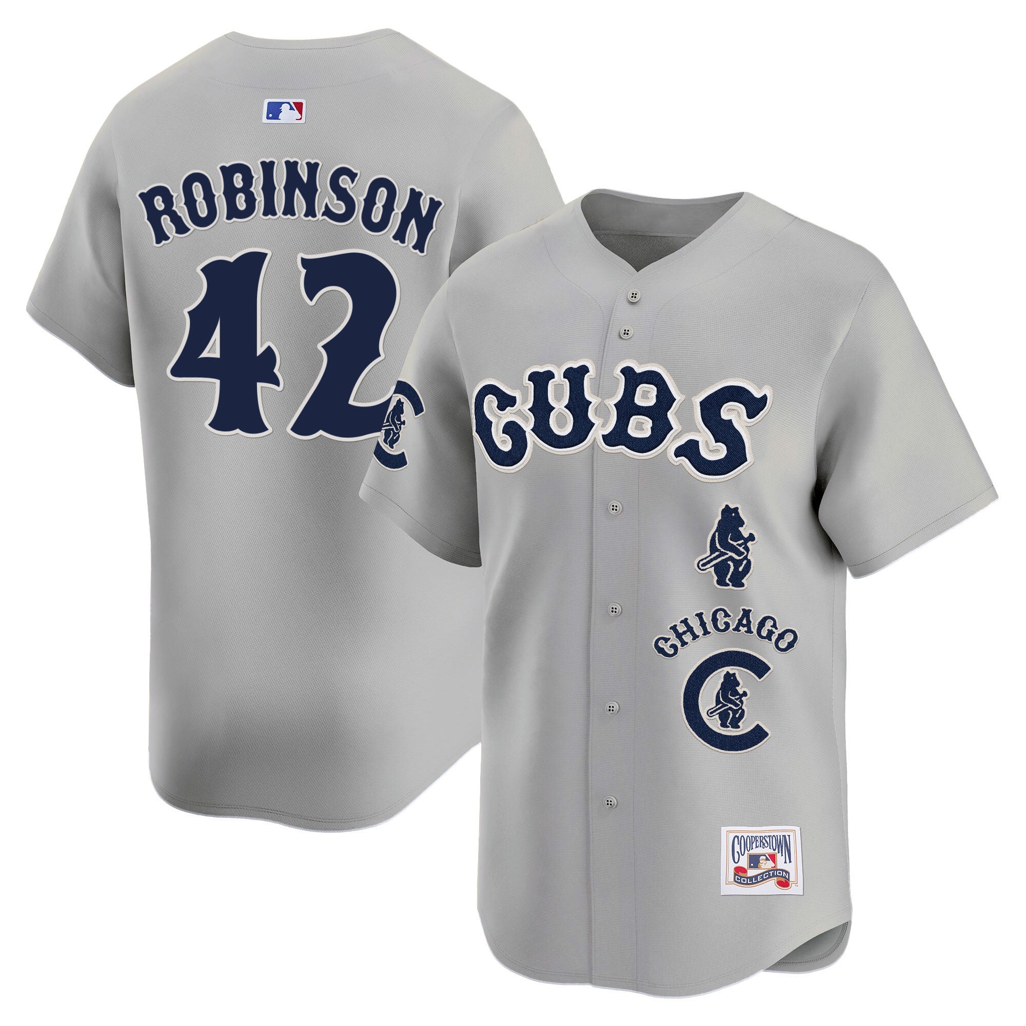 Men's Chicago Cubs Special Vapor Premier Limited Jersey - All Stitched - Gray Road, Jackie Robinson