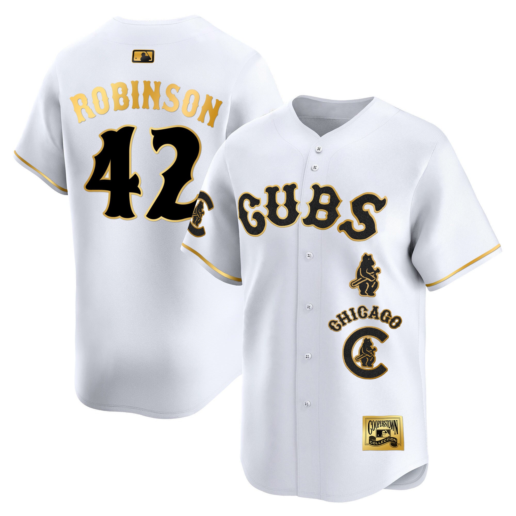 Men's Chicago Cubs Special Vapor Premier Limited Jersey - All Stitched - White Gold, Jackie Robinson
