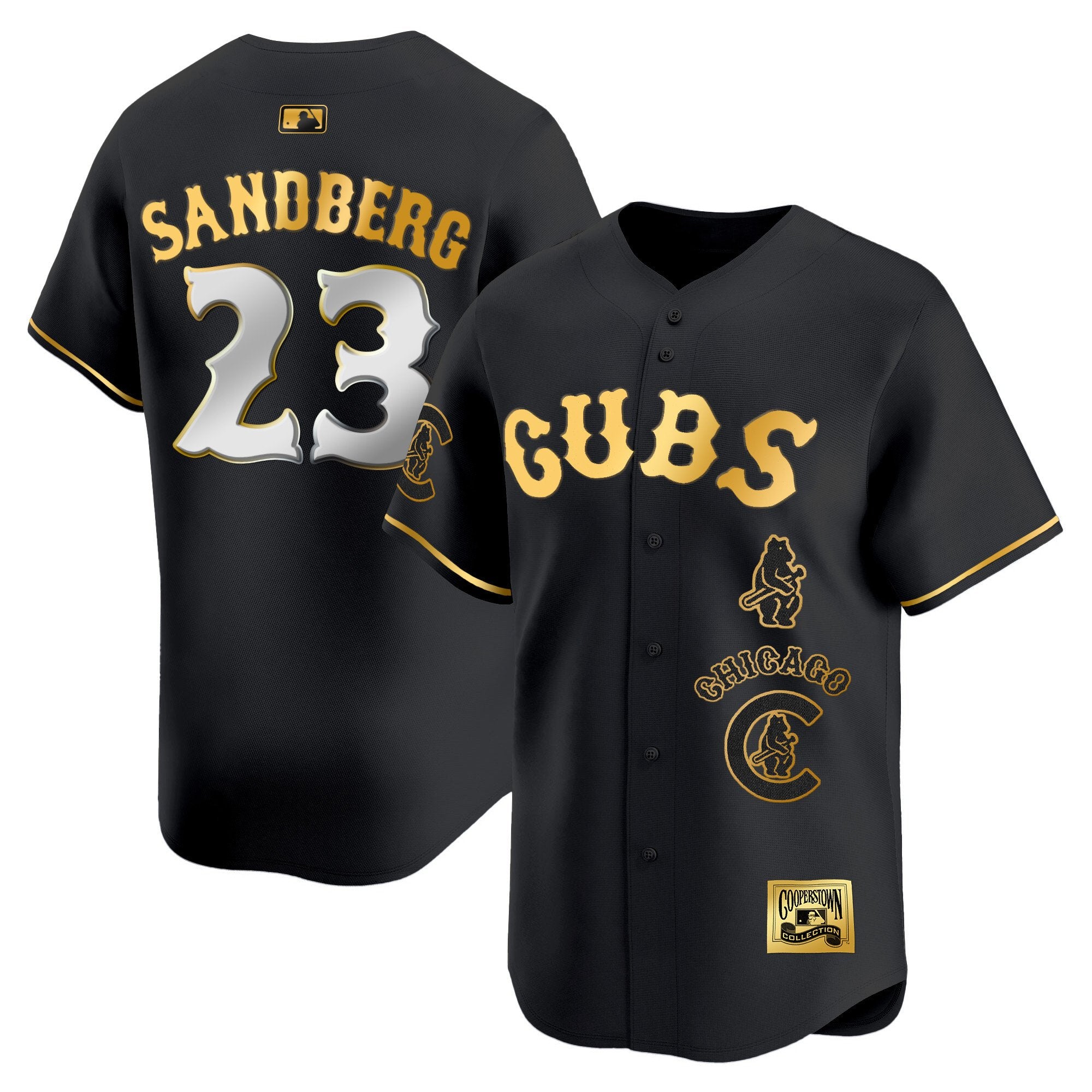 Men's Chicago Cubs Special Vapor Premier Limited Jersey - All Stitched - Black Gold, Ryne Sandberg