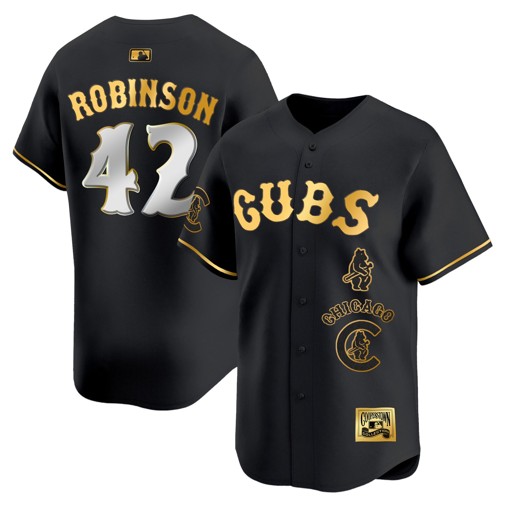 Men's Chicago Cubs Special Vapor Premier Limited Jersey - All Stitched - Black Gold, Jackie Robinson