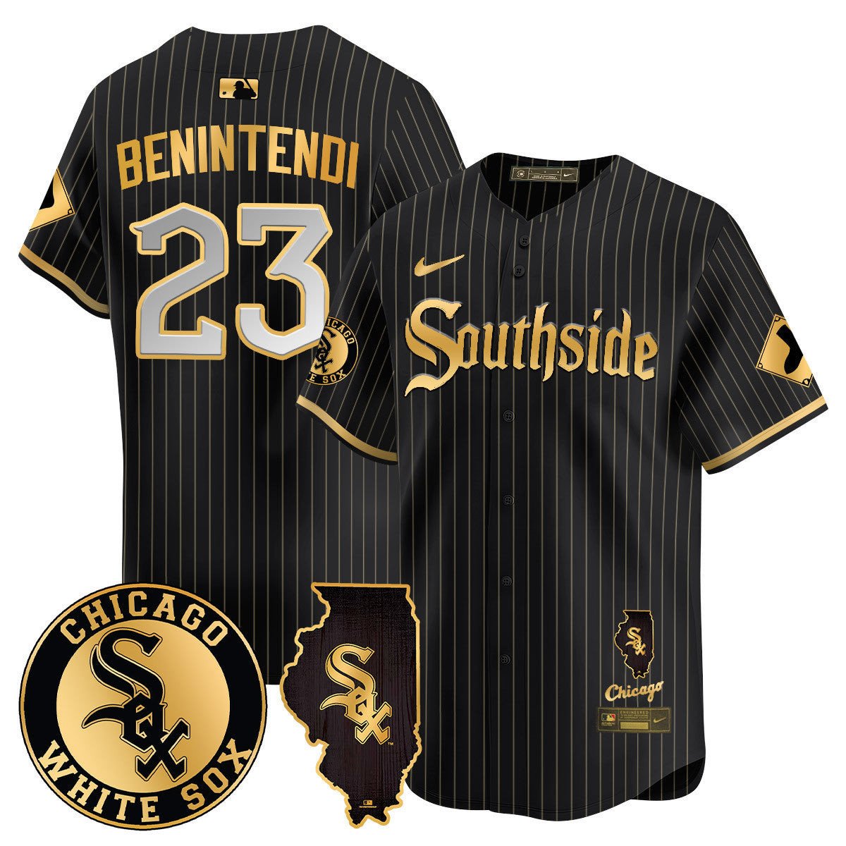 Men's Chicago White Sox 2024 City Connect Vaper Premier Limited Jersey - All Stitched - Black Gold, Andrew Benintendi