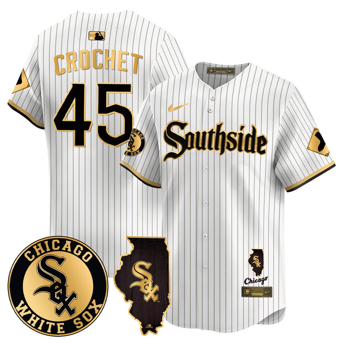 Men's Chicago White Sox 2024 City Connect Vaper Premier Limited Jersey - All Stitched - White Gold, Garrett Crochet
