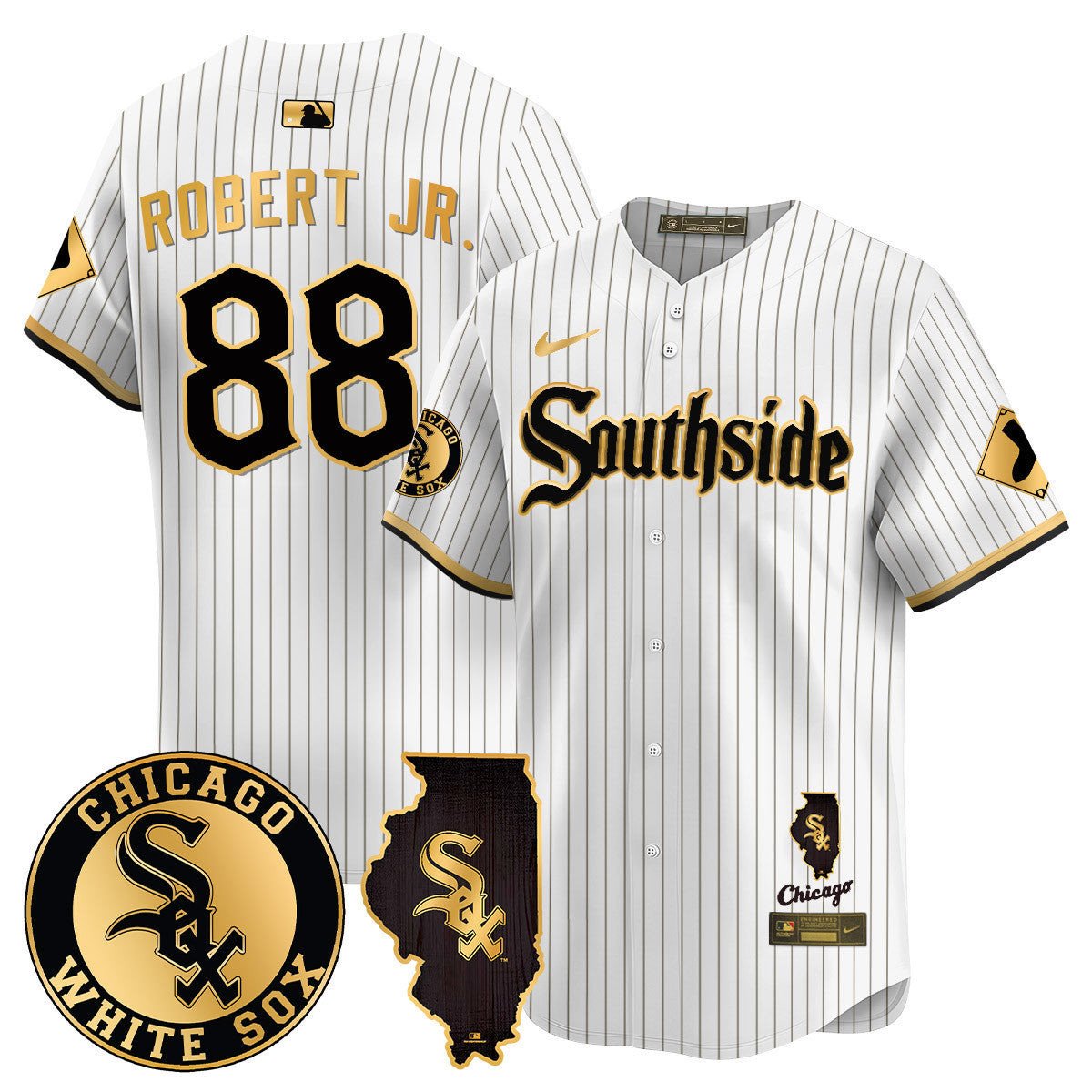 Men's Chicago White Sox 2024 City Connect Vaper Premier Limited Jersey - All Stitched - White Gold, Luis Robert Jr.