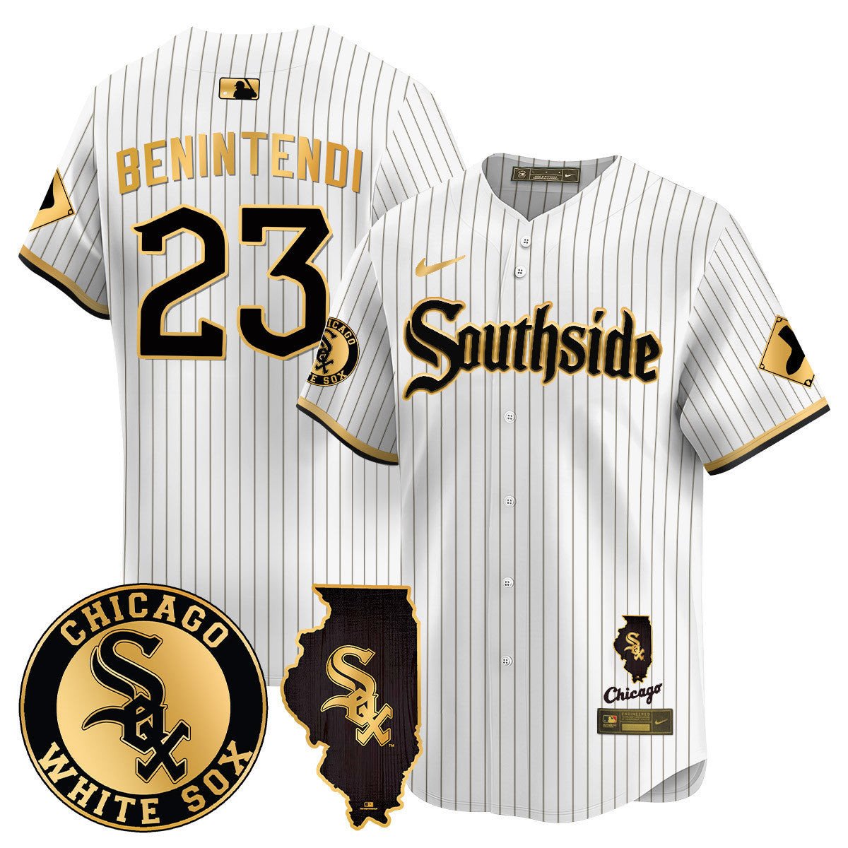 Men's Chicago White Sox 2024 City Connect Vaper Premier Limited Jersey - All Stitched - White Gold, Andrew Benintendi