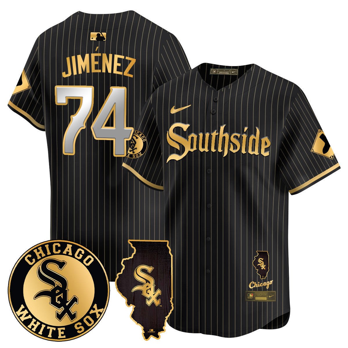 Men's Chicago White Sox 2024 City Connect Vaper Premier Limited Jersey - All Stitched - Black Gold, Eloy Jimenez