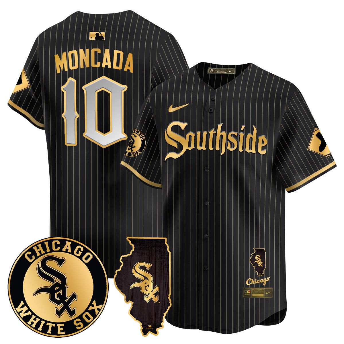 Men's Chicago White Sox 2024 City Connect Vaper Premier Limited Jersey - All Stitched - Black Gold, Yoan Moncada