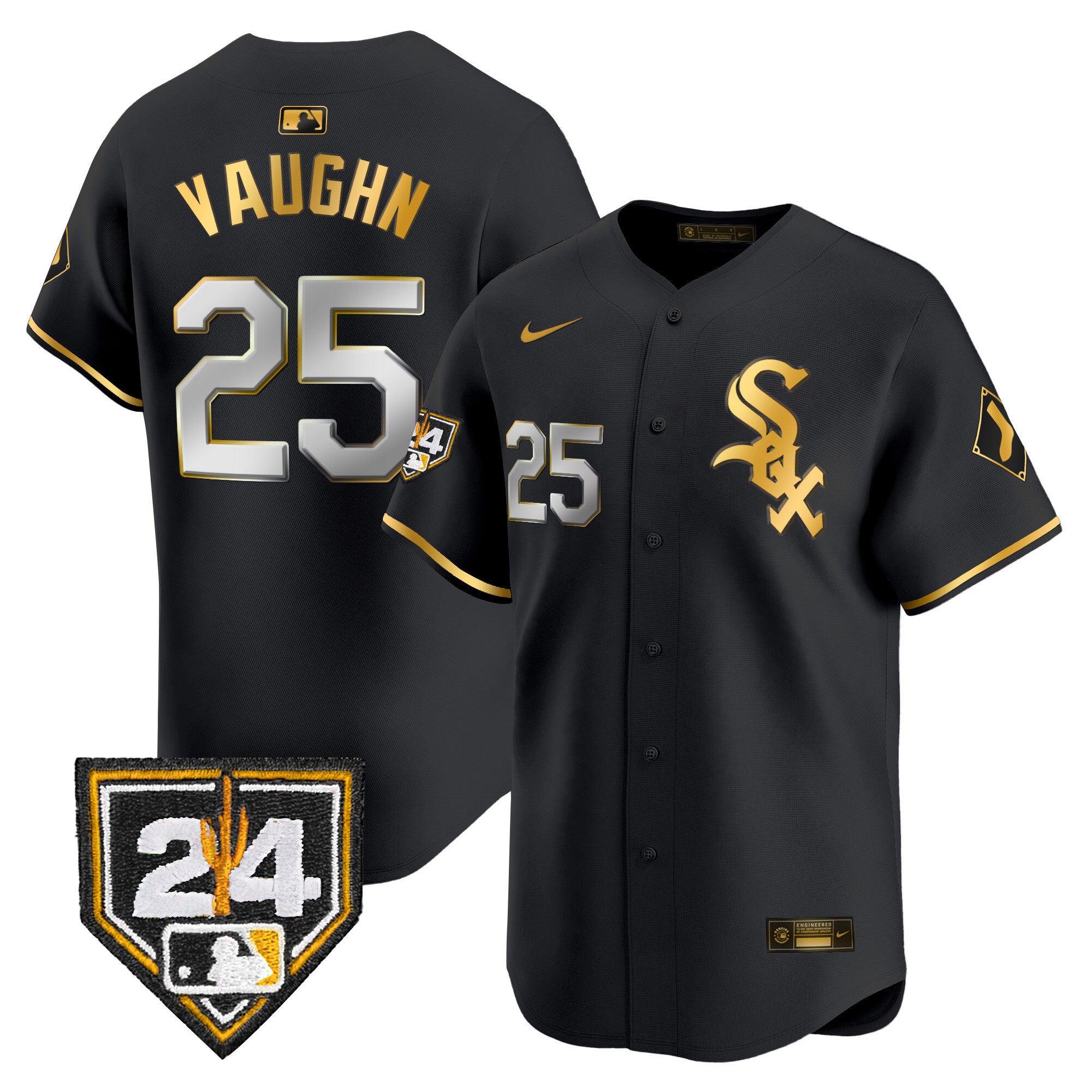 Men's Chicago White Sox 2024 Spring Training Patch Vapor Premier Limited Jersey - All Stitched - Black Gold, Andrew Vaughn