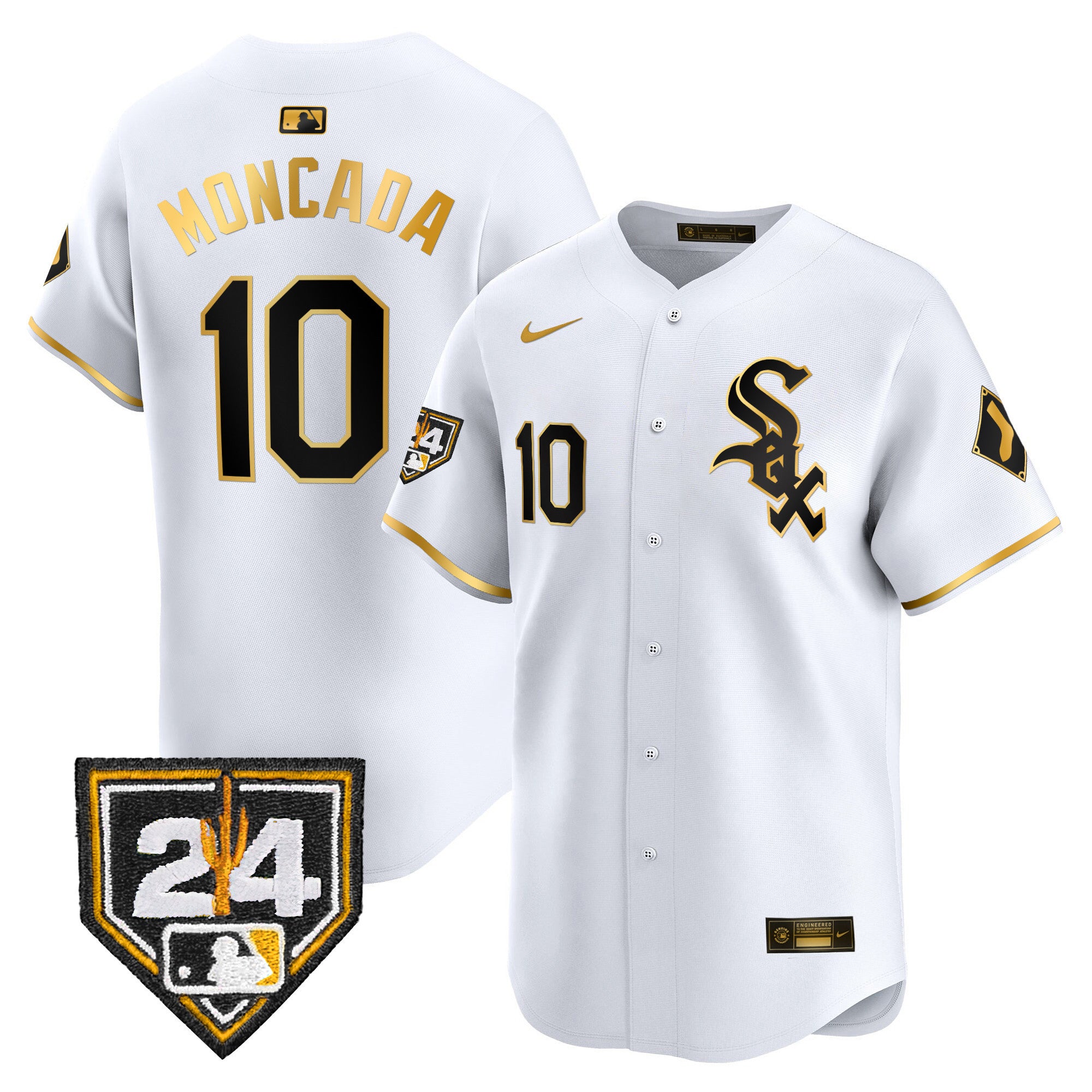 Men's Chicago White Sox 2024 Spring Training Patch Vapor Premier Limited Jersey - All Stitched - White Gold, Yoan Moncada
