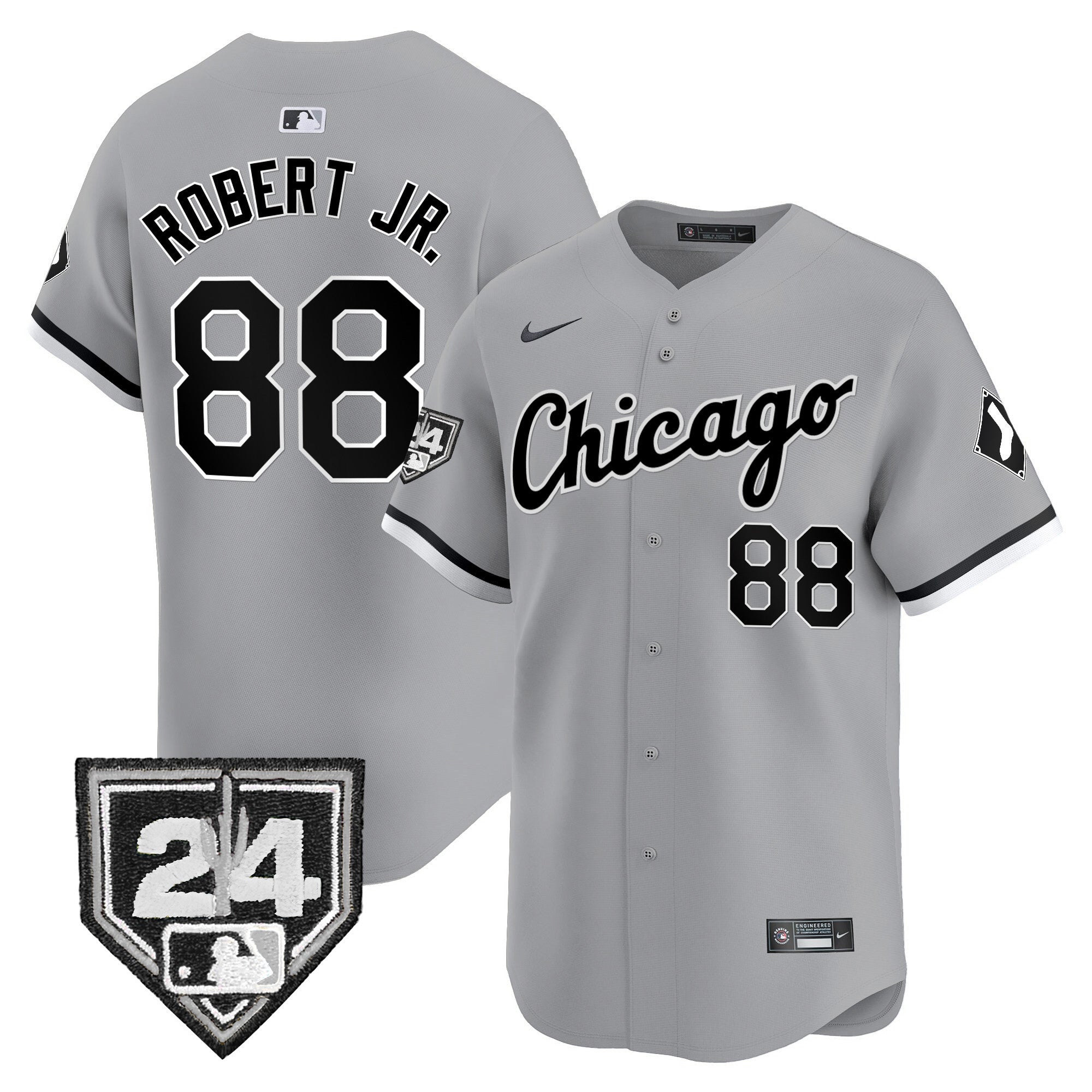 Men's Chicago White Sox 2024 Spring Training Patch Vapor Premier Limited Jersey - All Stitched - Gray, Luis Robert Jr.