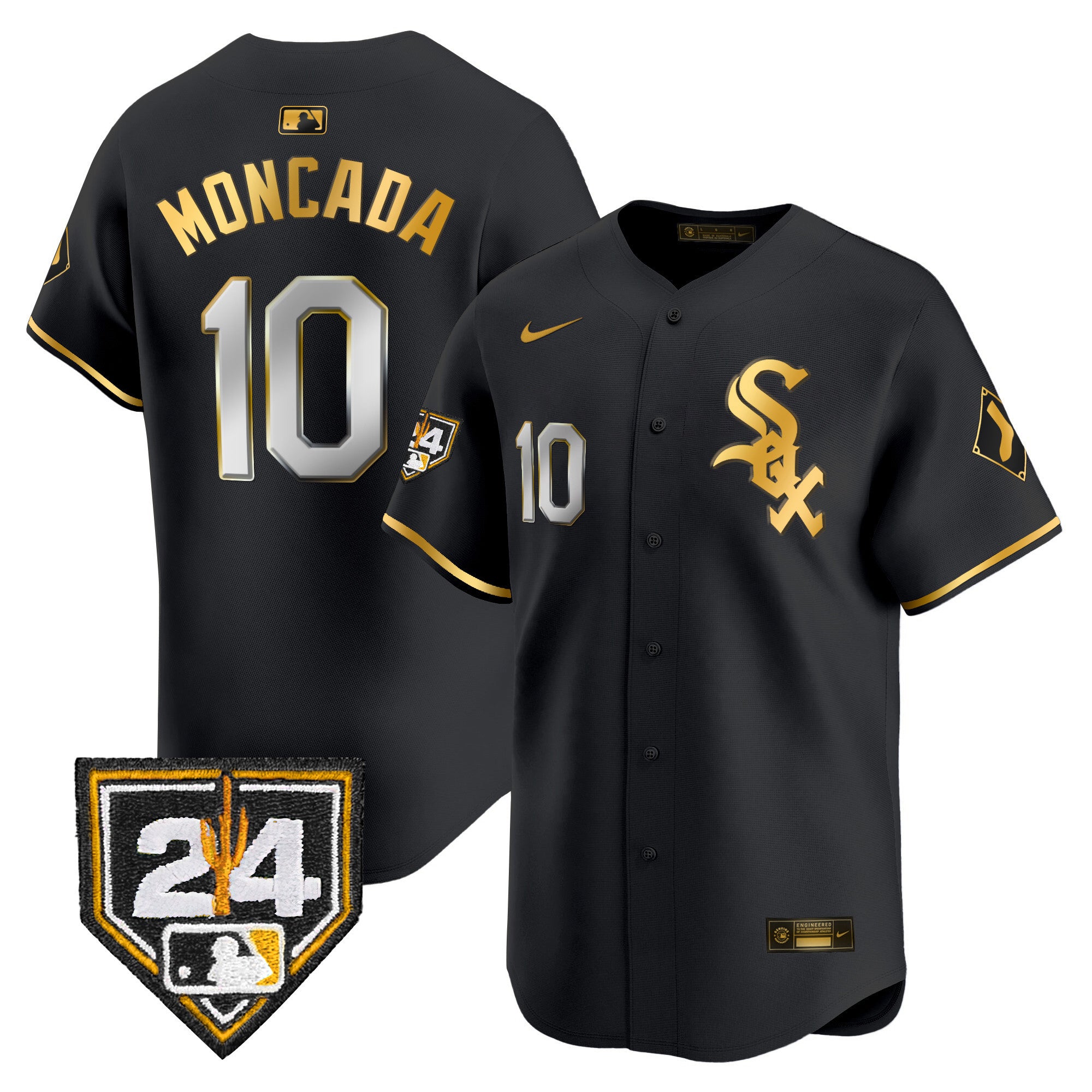 Men's Chicago White Sox 2024 Spring Training Patch Vapor Premier Limited Jersey - All Stitched - Black Gold, Yoan Moncada