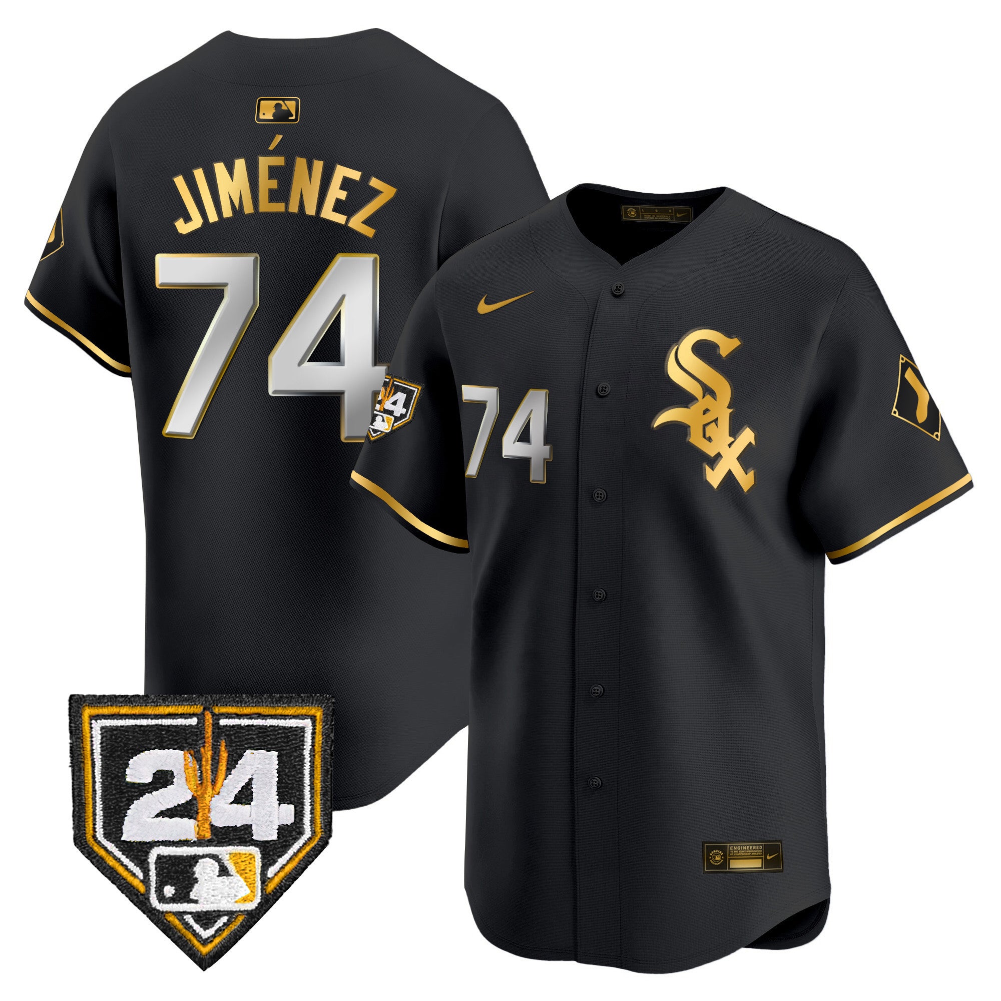 Men's Chicago White Sox 2024 Spring Training Patch Vapor Premier Limited Jersey - All Stitched - Black Gold, Eloy Jimenez