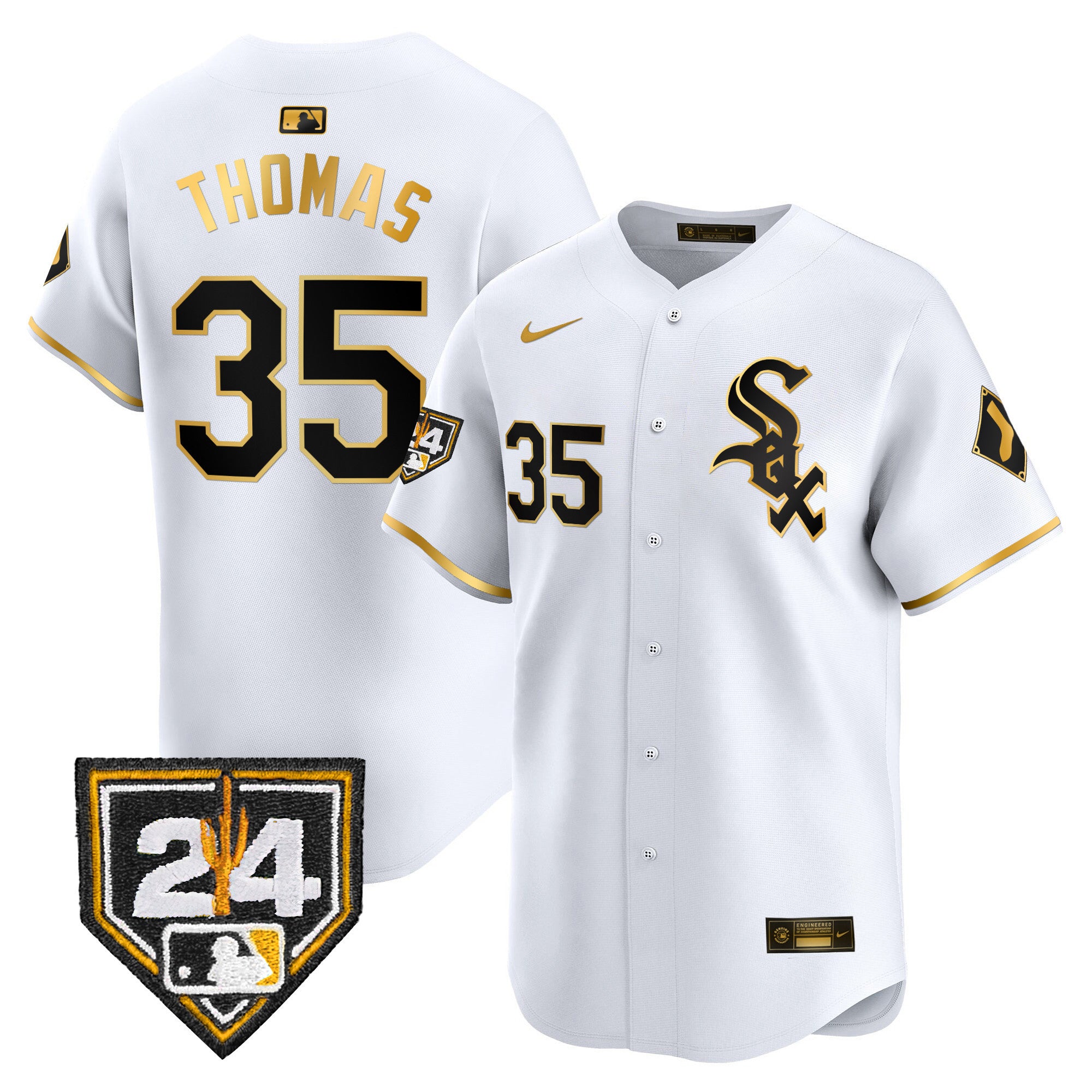 Men's Chicago White Sox 2024 Spring Training Patch Vapor Premier Limited Jersey - All Stitched - White Gold, Frank Thomas