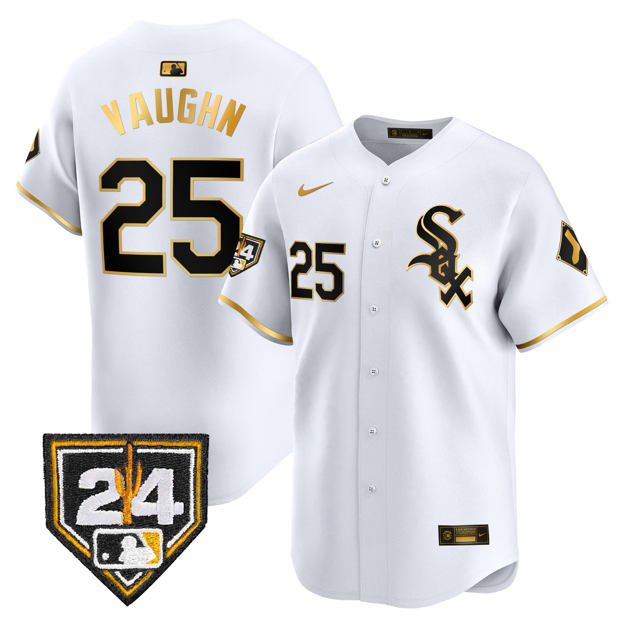 Men's Chicago White Sox 2024 Spring Training Patch Vapor Premier Limited Jersey - All Stitched - White Gold, Andrew Vaughn