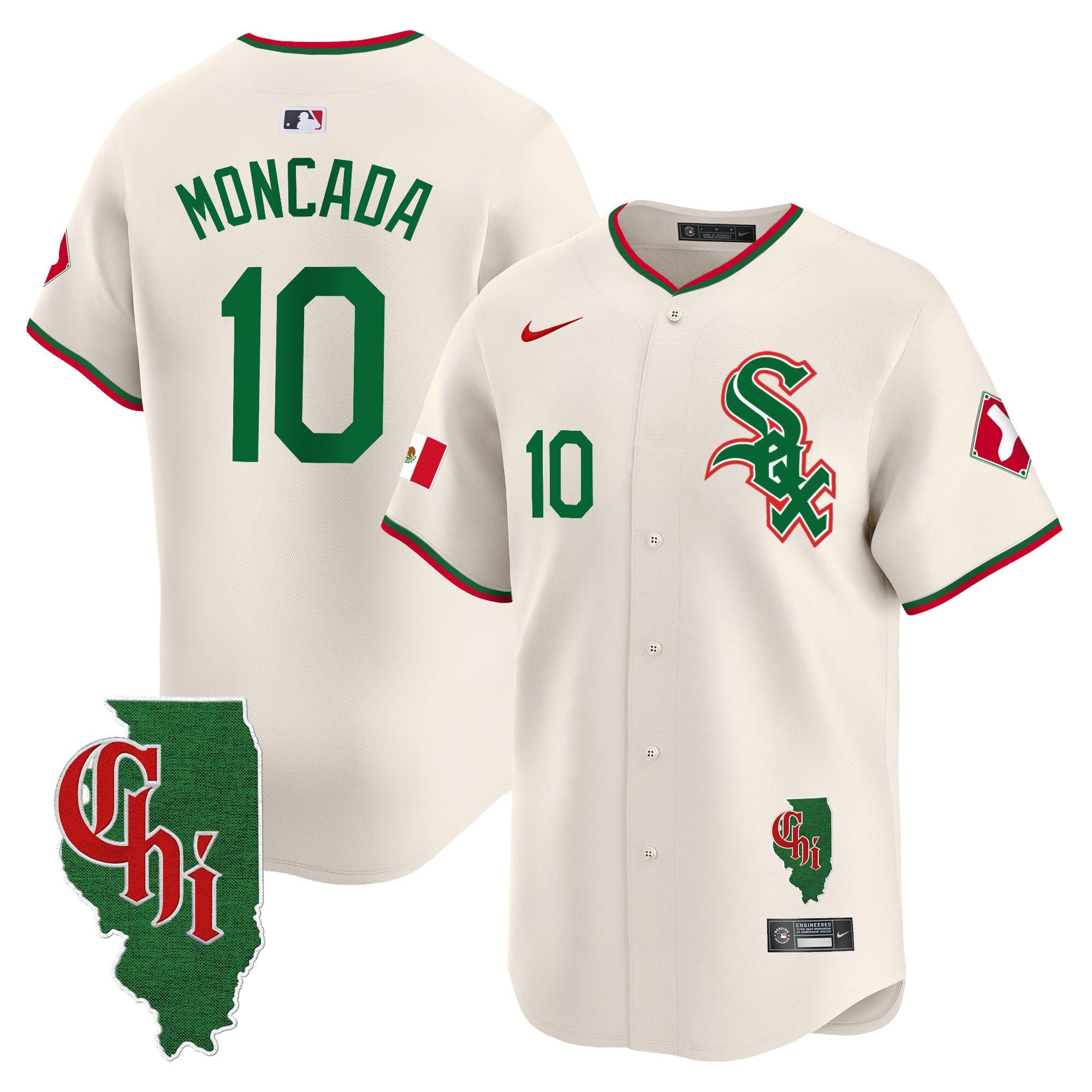Men's Chicago White Sox Mexico Vapor Premier Limited Jersey - Illinois Patch - All Stitched - Cream, Yoan Moncada