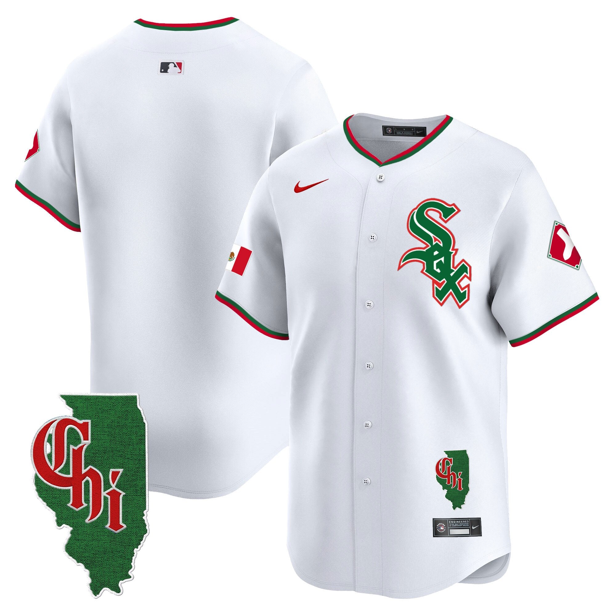 Men's Chicago White Sox Mexico Vapor Premier Limited Jersey - Illinois Patch - All Stitched - White, Team