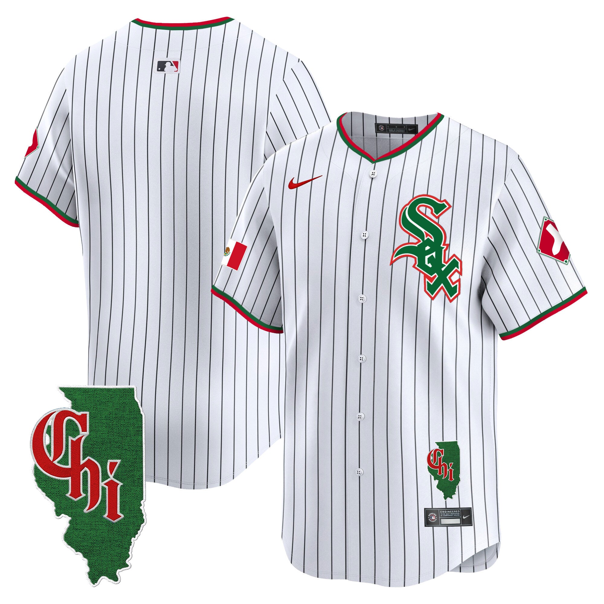 Men's Chicago White Sox Mexico Vapor Premier Limited Jersey - Illinois Patch - All Stitched - Pinstripe, Team