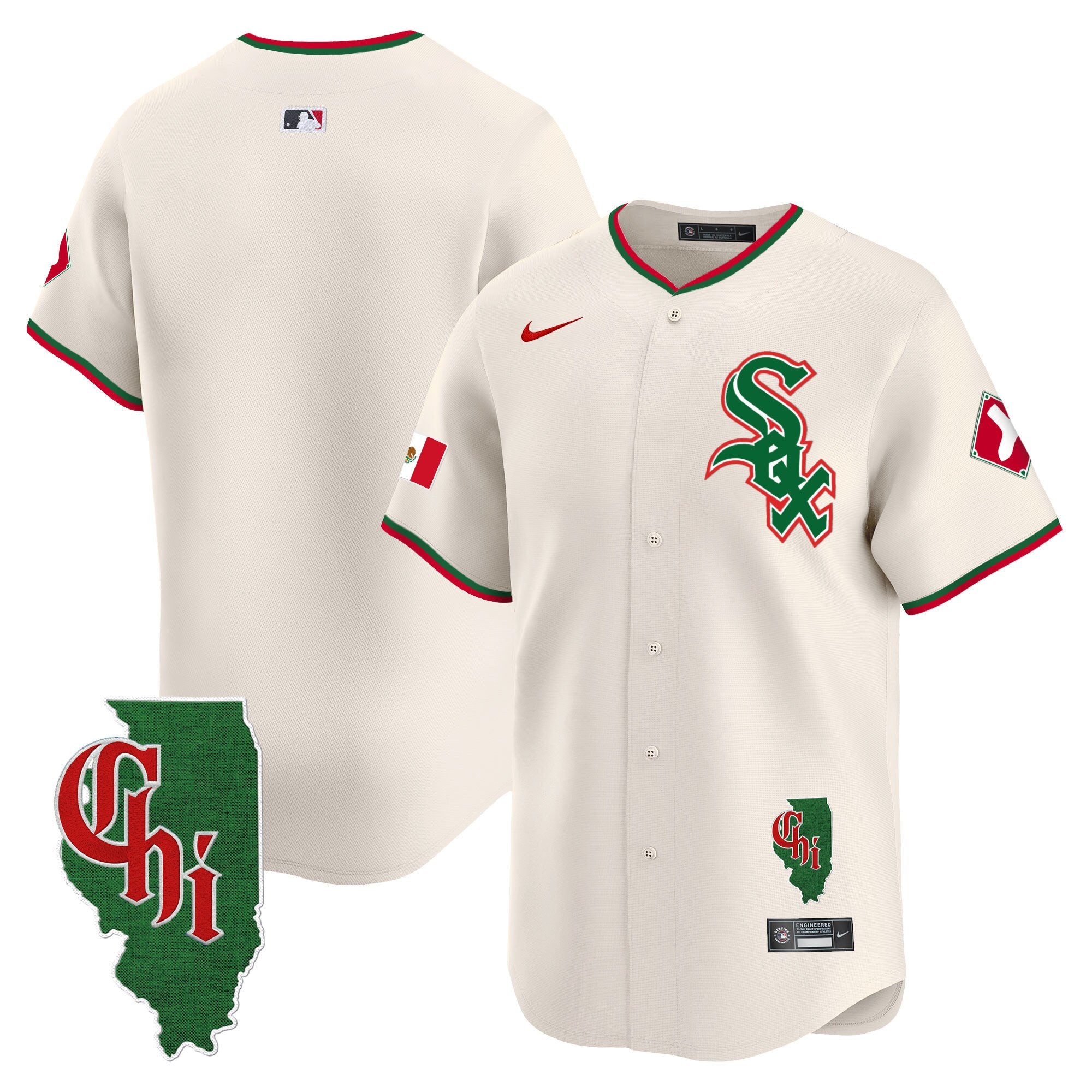 Men's Chicago White Sox Mexico Vapor Premier Limited Jersey - Illinois Patch - All Stitched - Cream, Team