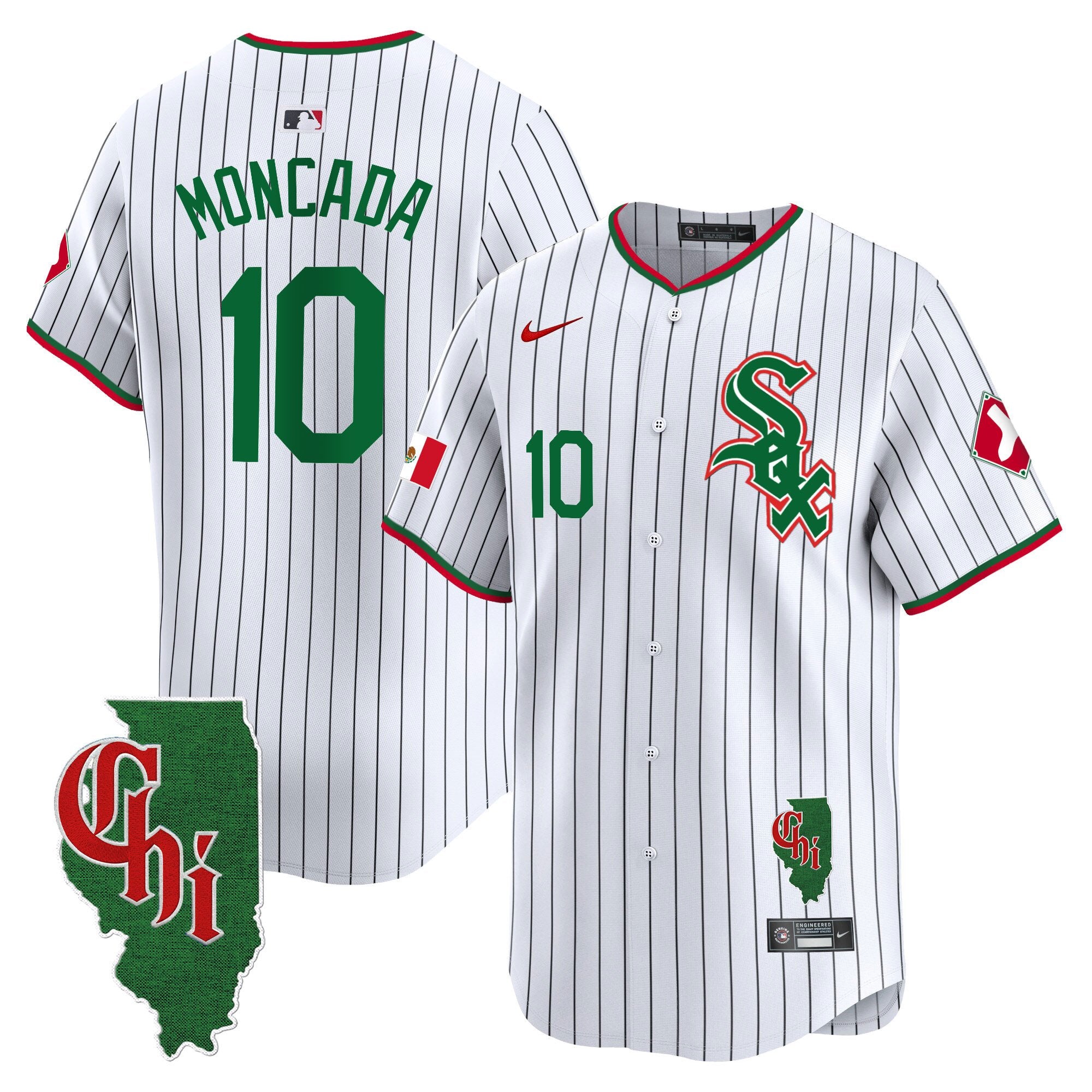 Men's Chicago White Sox Mexico Vapor Premier Limited Jersey - Illinois Patch - All Stitched - Pinstripe, Yoan Moncada