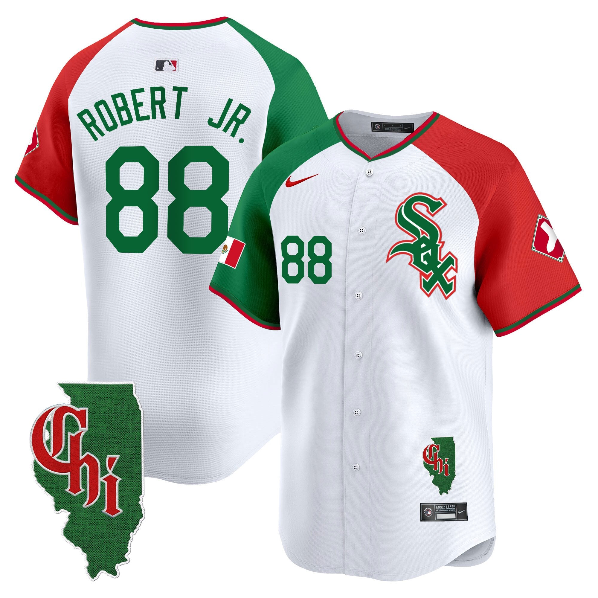 Men's Chicago White Sox Mexico Vapor Premier Limited Jersey - Illinois Patch - All Stitched - Alternate, Luis Robert Jr.
