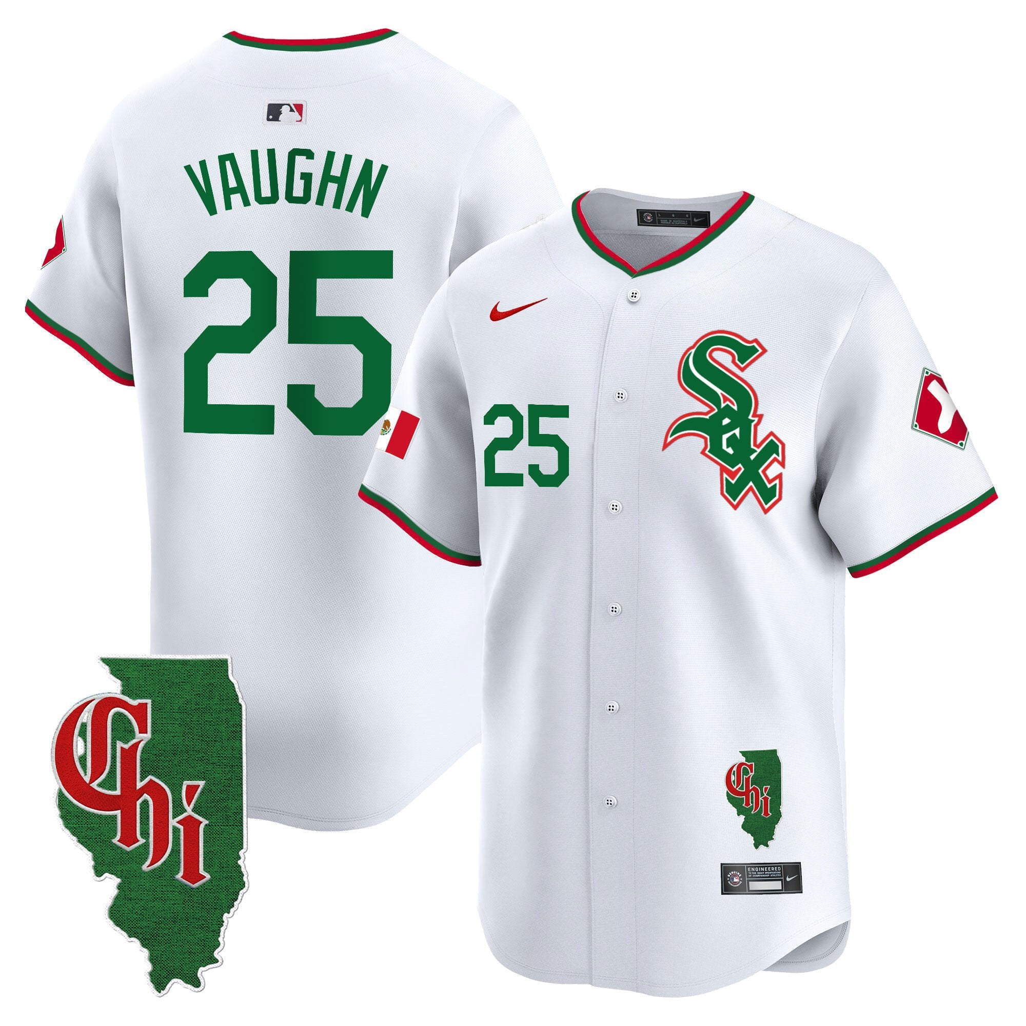 Men's Chicago White Sox Mexico Vapor Premier Limited Jersey - Illinois Patch - All Stitched - White, Andrew Vaughn