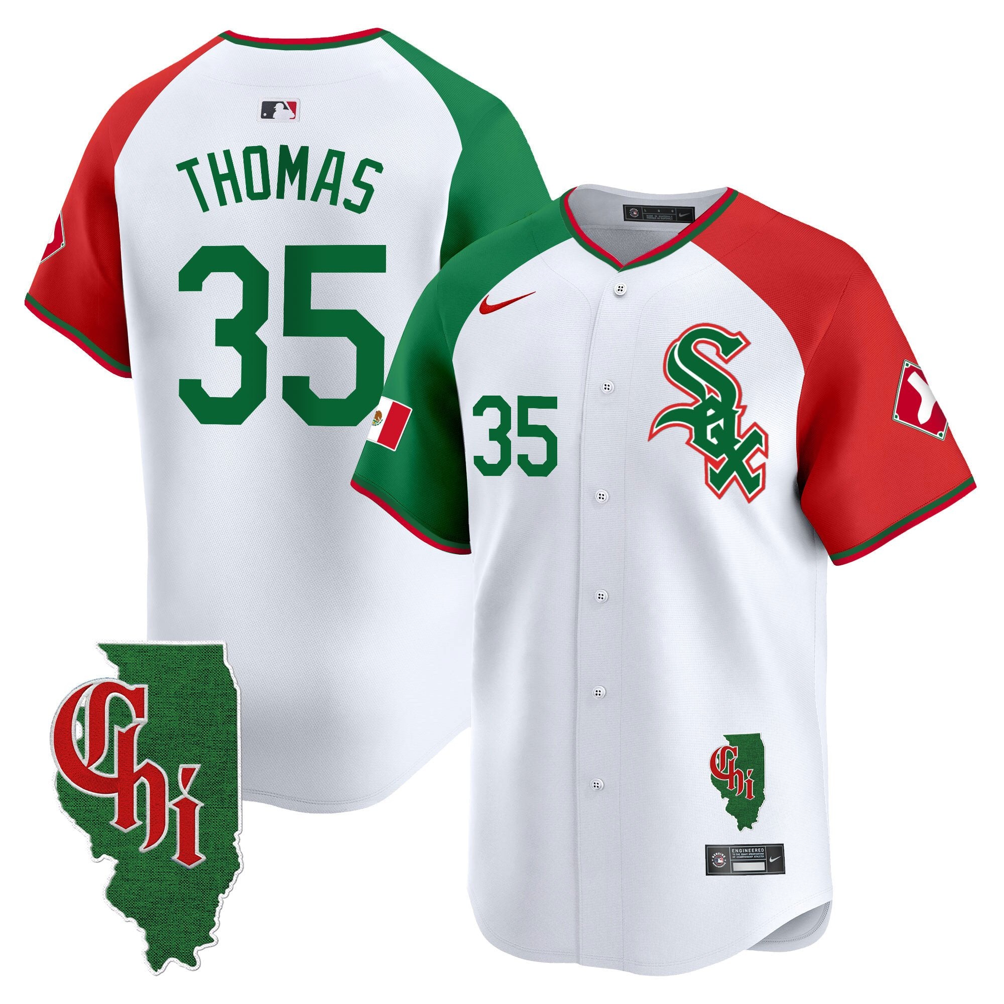 Men's Chicago White Sox Mexico Vapor Premier Limited Jersey - Illinois Patch - All Stitched - Alternate, Frank Thomas