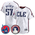 Men's Cleveland Guardians Larry Doby Patch City Connect Vapor Premier Limited Jersey - All Stitched - White, Shane Bieber