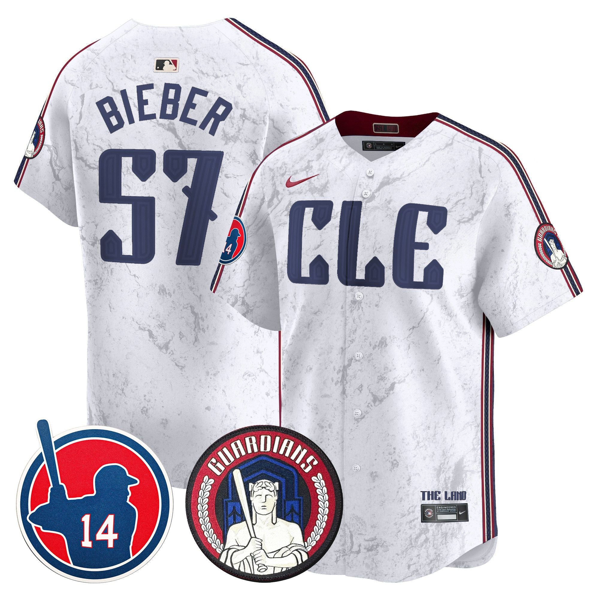 Men's Cleveland Guardians Larry Doby Patch City Connect Vapor Premier Limited Jersey - All Stitched - White, Shane Bieber