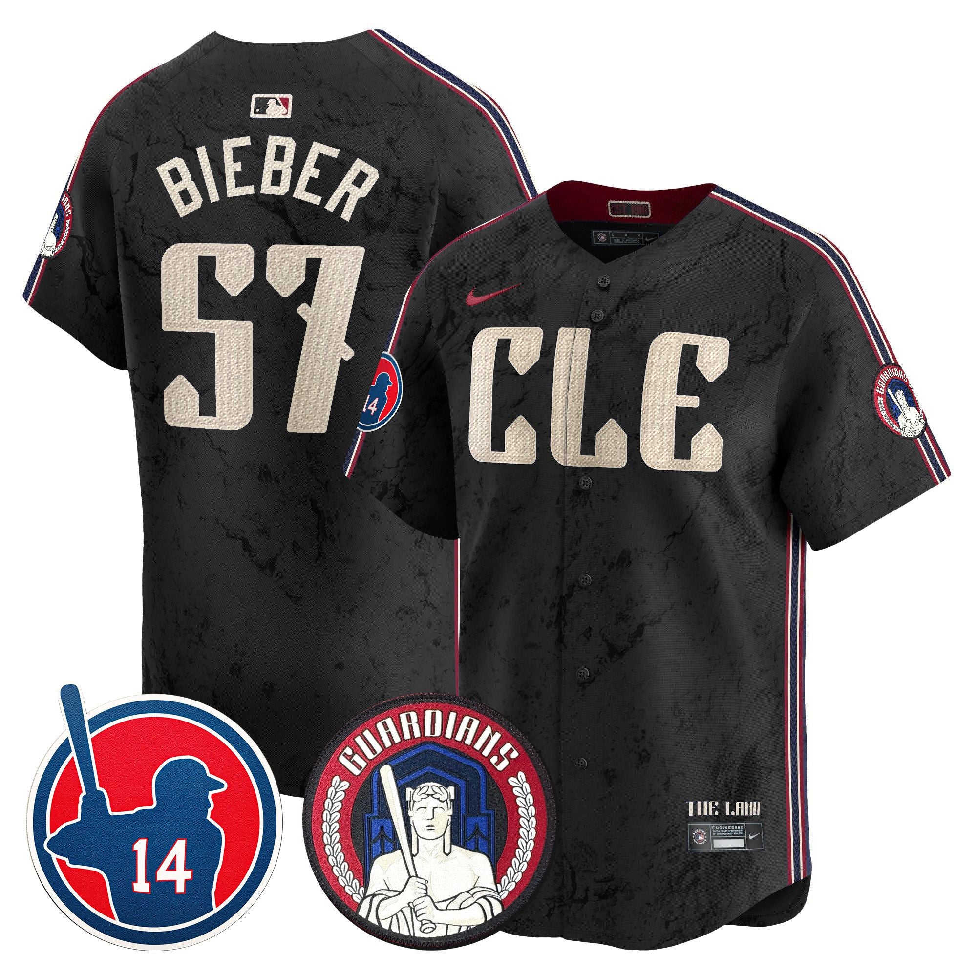 Men's Cleveland Guardians Larry Doby Patch City Connect Vapor Premier Limited Jersey - All Stitched - Black, Shane Bieber