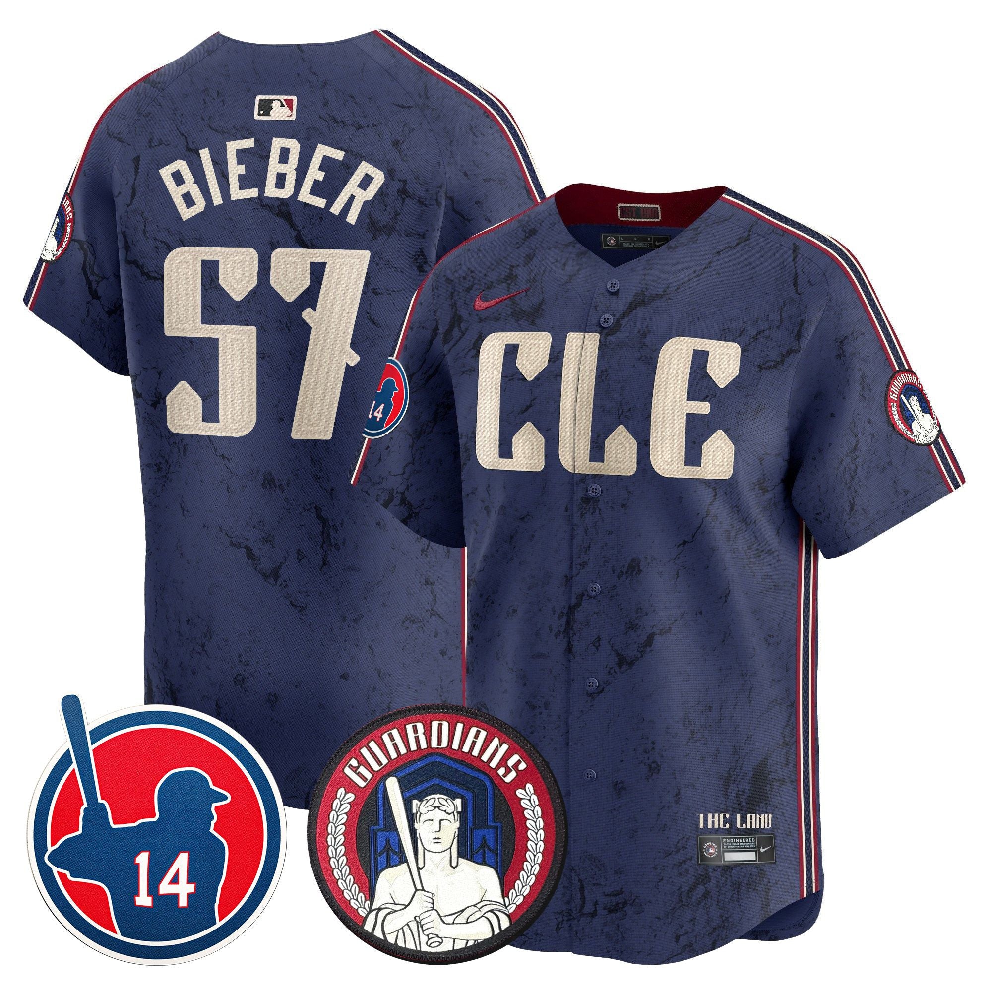 Men's Cleveland Guardians Larry Doby Patch City Connect Vapor Premier Limited Jersey - All Stitched - City Connect, Shane Bieber