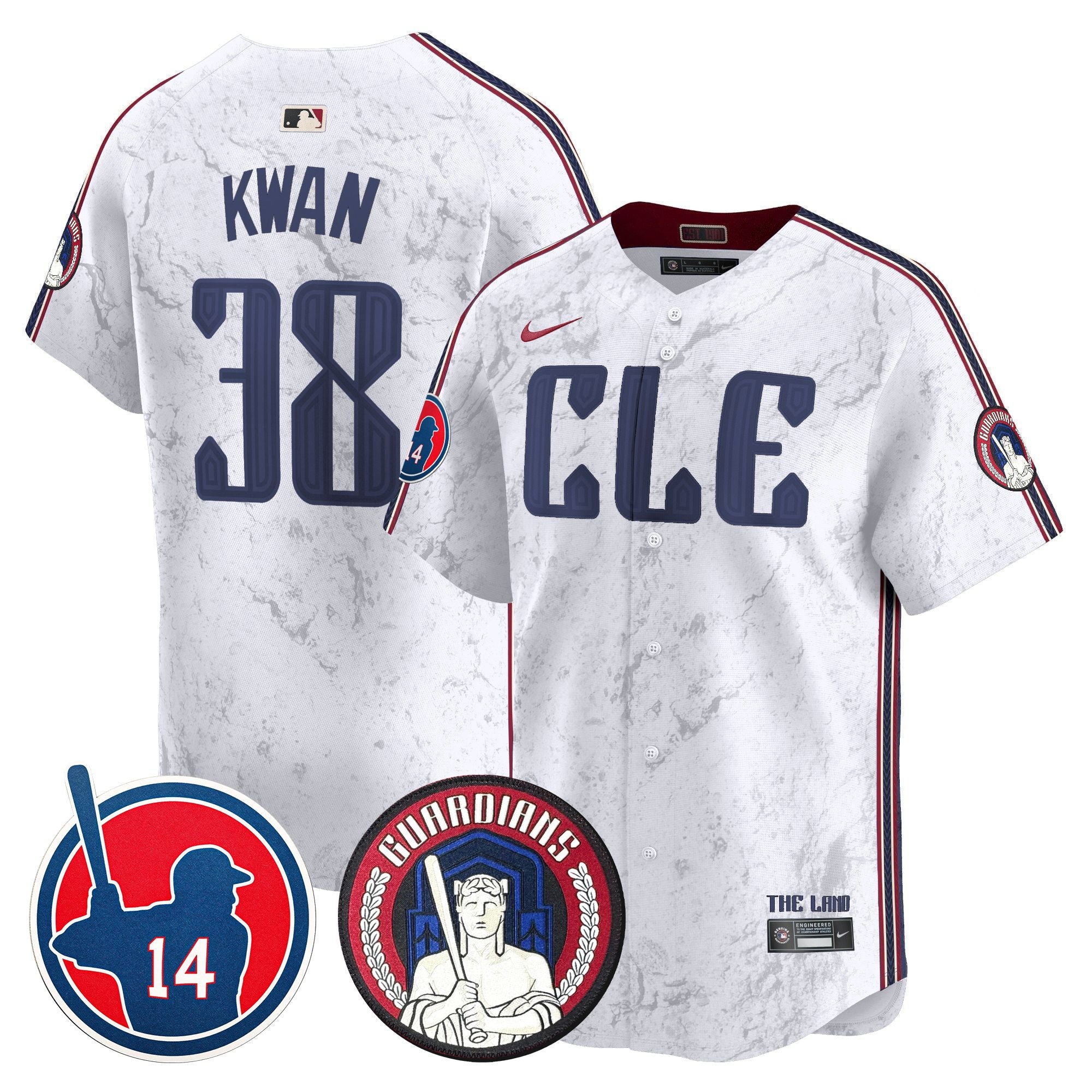 Men's Cleveland Guardians Larry Doby Patch City Connect Vapor Premier Limited Jersey - All Stitched - White, Steven Kwan