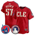 Men's Cleveland Guardians Larry Doby Patch City Connect Vapor Premier Limited Jersey - All Stitched - Red, Shane Bieber