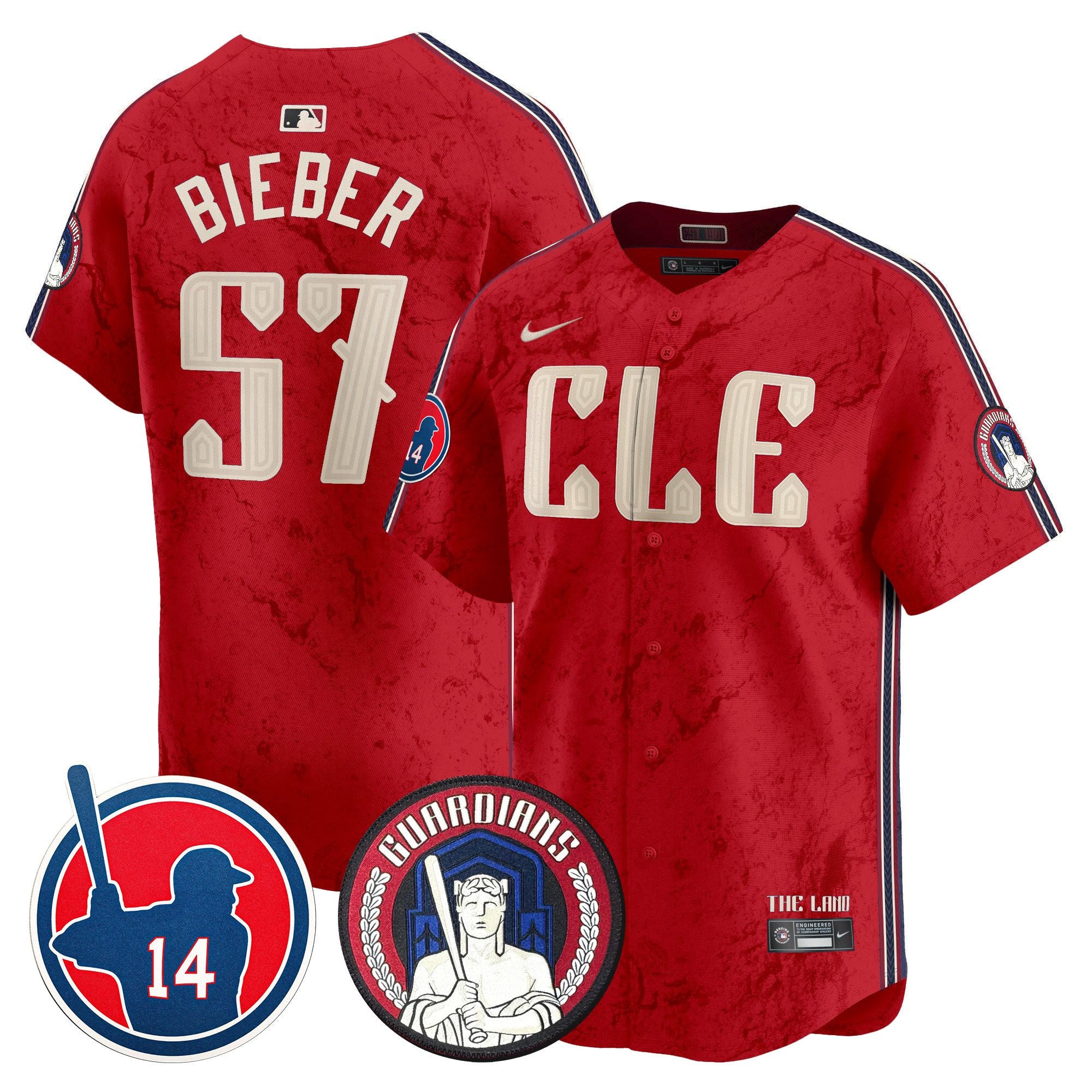 Men's Cleveland Guardians Larry Doby Patch City Connect Vapor Premier Limited Jersey - All Stitched - Red, Shane Bieber