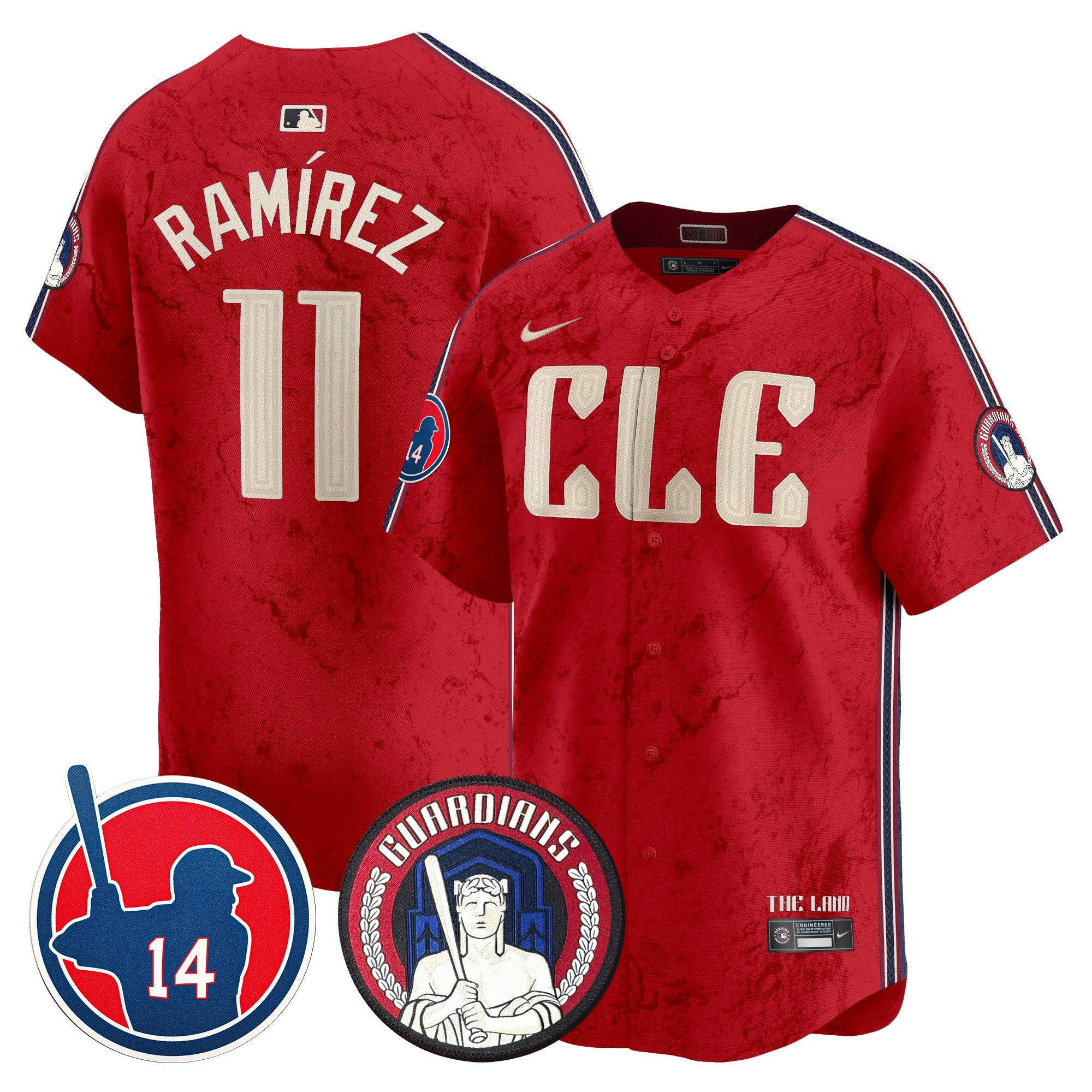 Men's Cleveland Guardians Larry Doby Patch City Connect Vapor Premier Limited Jersey - All Stitched - Red, José Ramírez