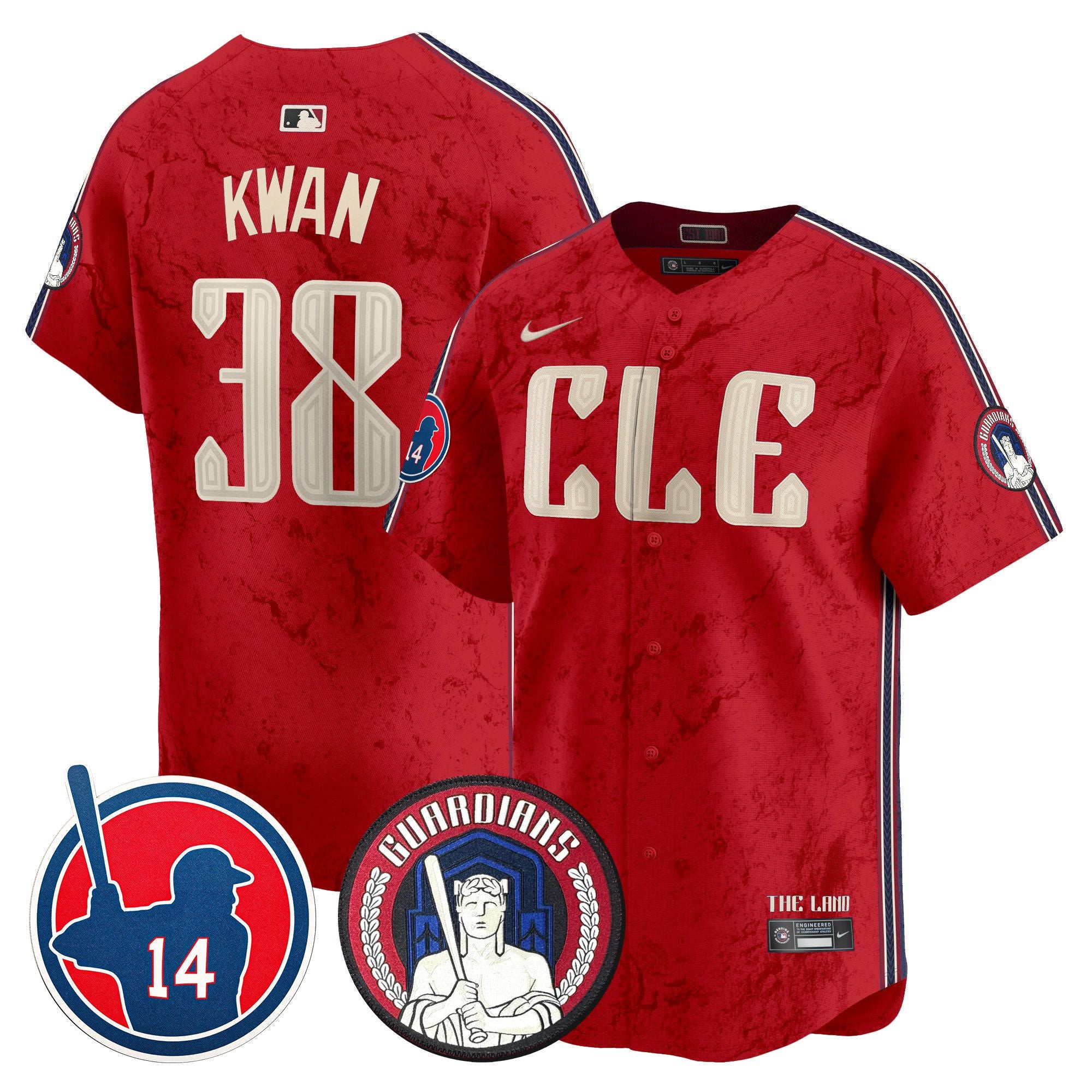 Men's Cleveland Guardians Larry Doby Patch City Connect Vapor Premier Limited Jersey - All Stitched - Red, Steven Kwan