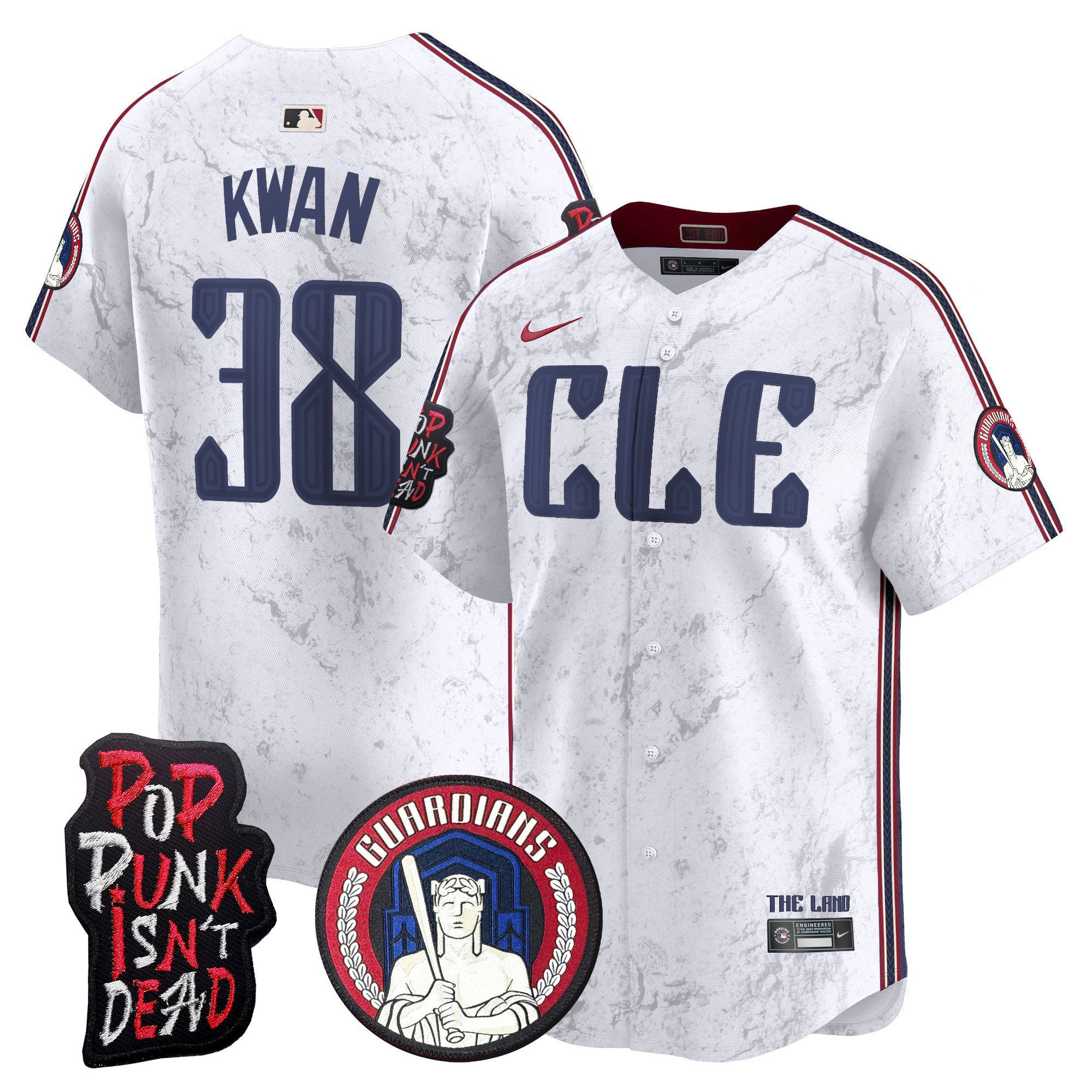 Men's Cleveland Guardians MGK Patch Vapor Premier Limited Jersey - All Stitched - White, Steven Kwan