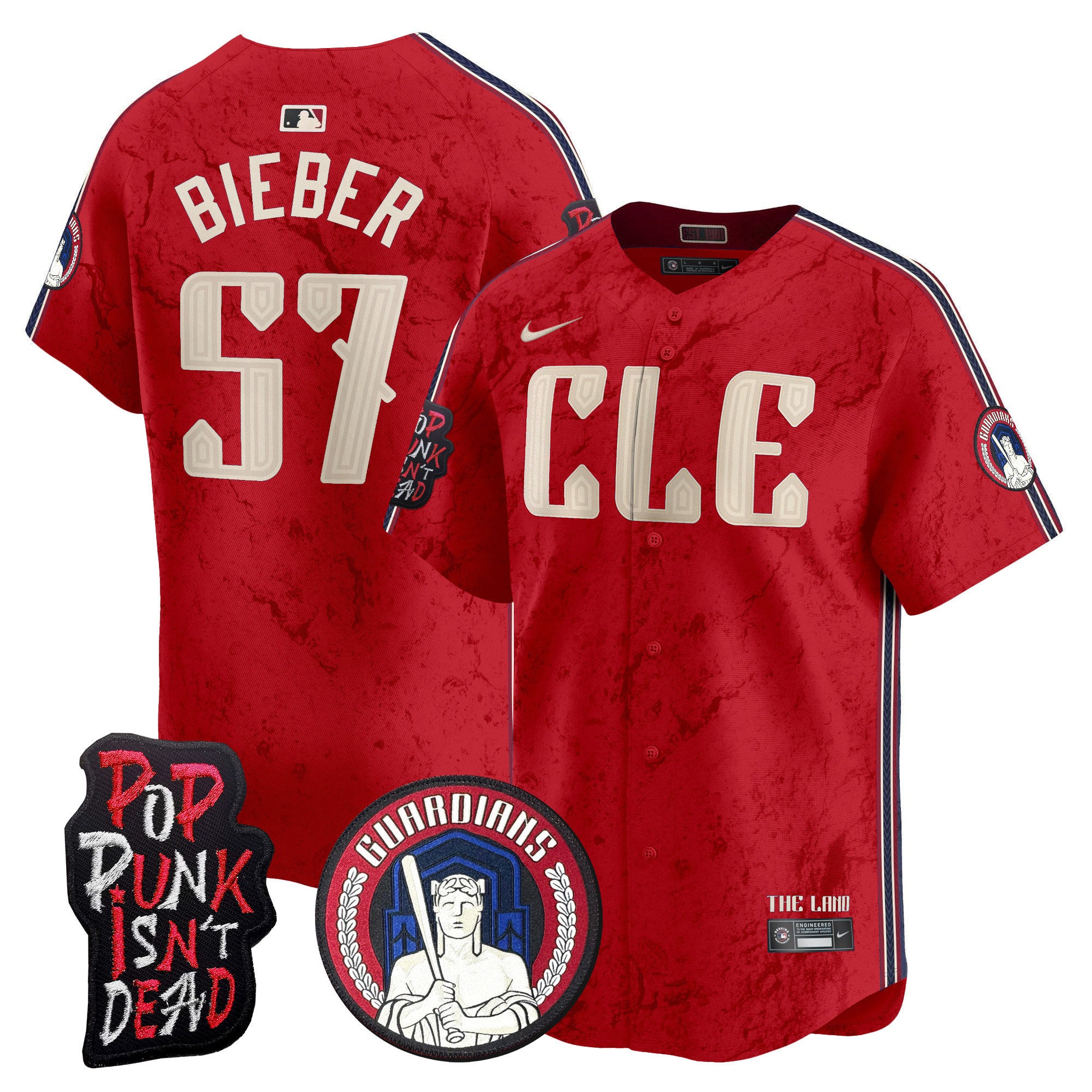 Men's Cleveland Guardians MGK Patch Vapor Premier Limited Jersey - All Stitched - Red, Shane Bieber