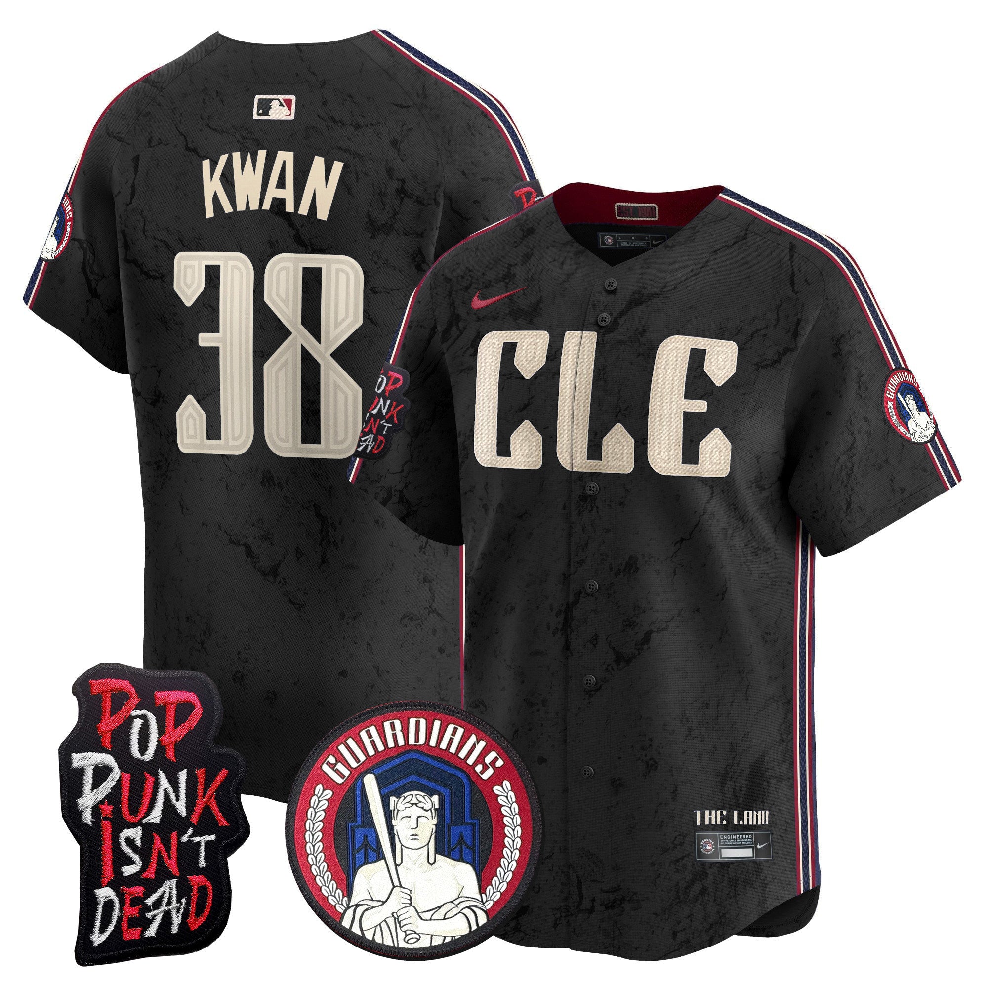 Men's Cleveland Guardians MGK Patch Vapor Premier Limited Jersey - All Stitched - Black, Steven Kwan